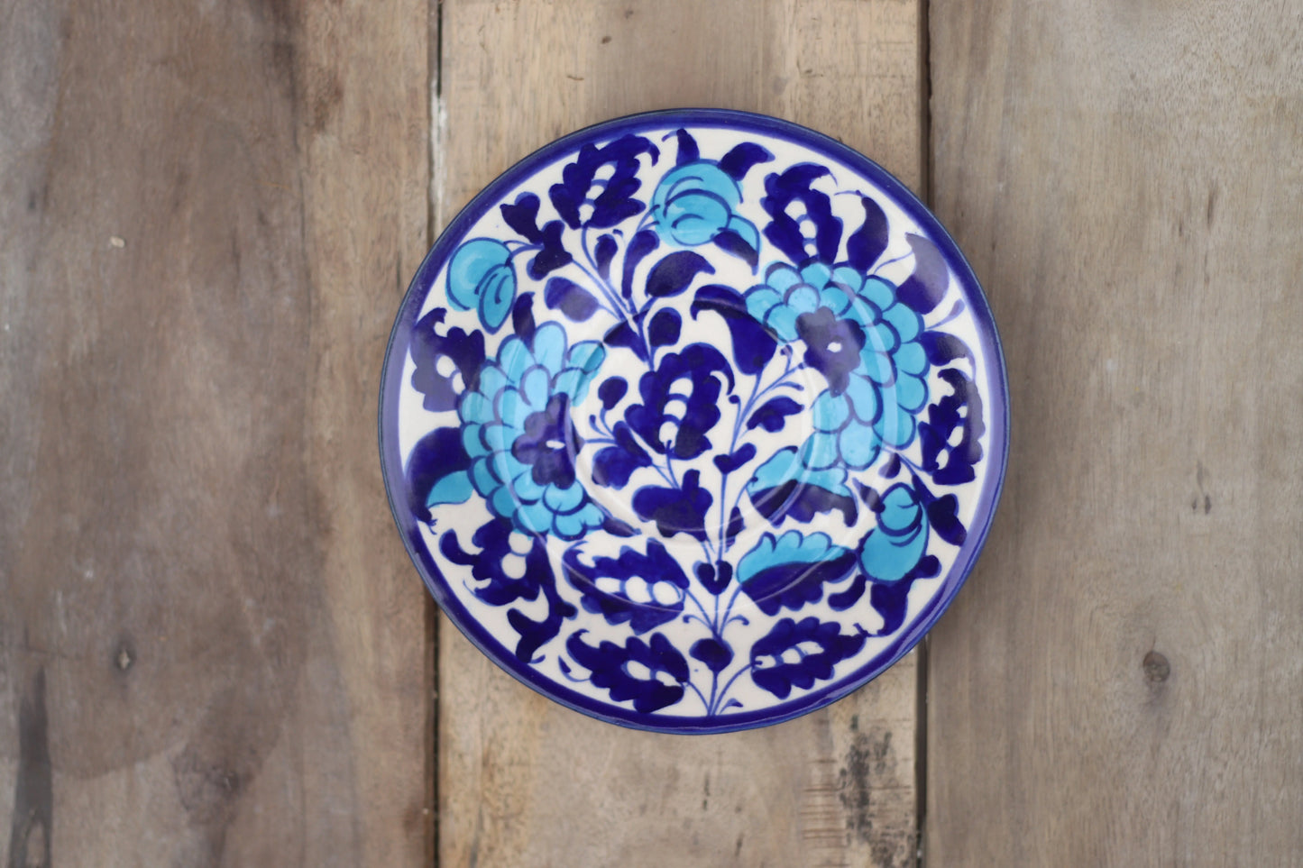 Hanging Decor Plate|Wall Hanging Plate|Decor Plate|Blue Pottery Plate|Handmade and Handpainted |Traditional|Floral Safalina