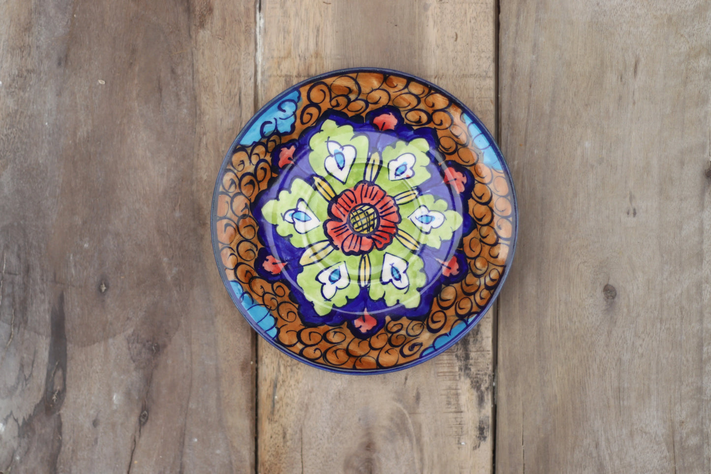 Hanging Decor Plate|Wall Hanging Plate|Decor Plate|Blue Pottery Plate|Handmade and Handpainted |Traditional|Multi Safalina