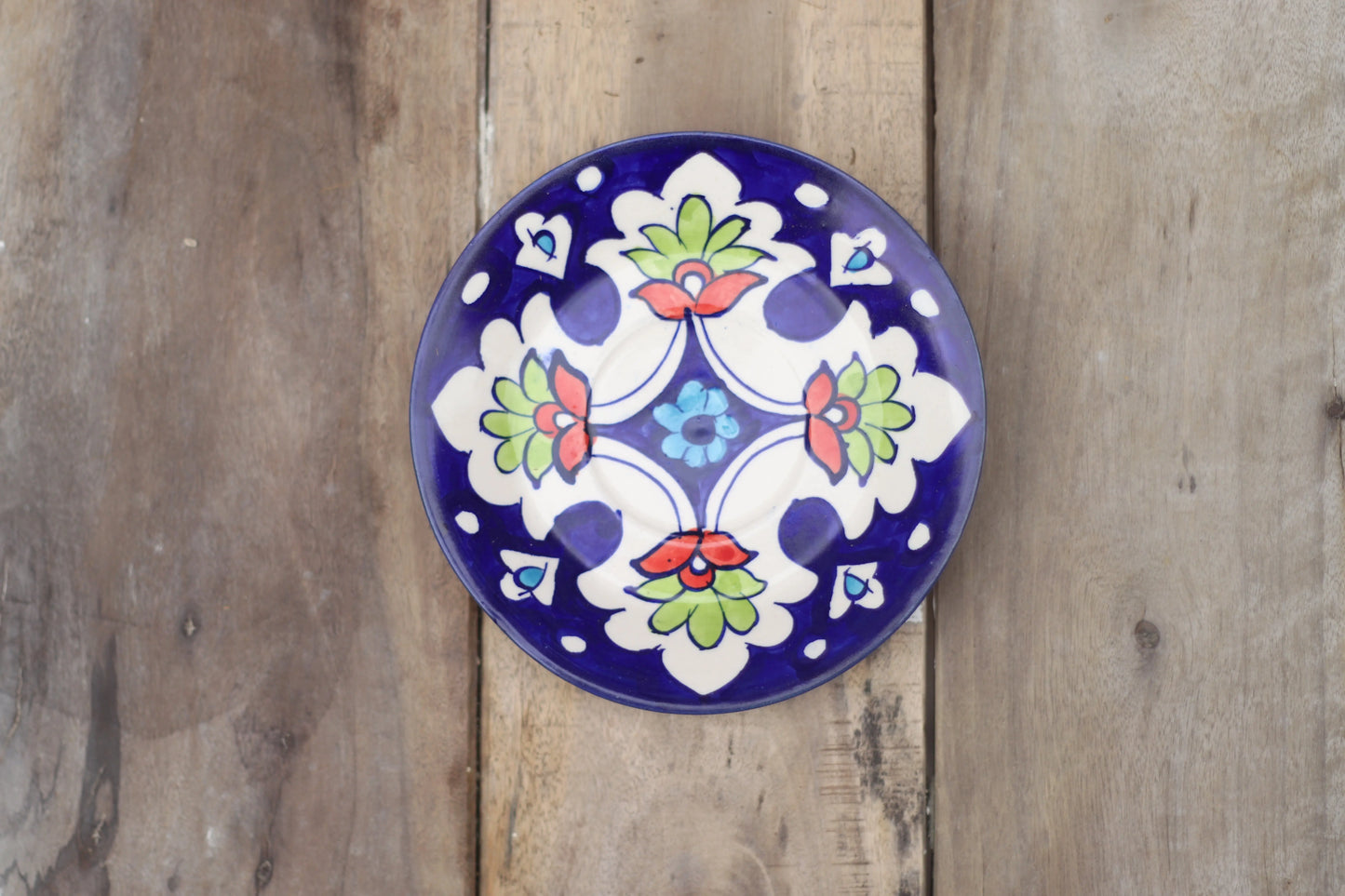 Hanging Decor Plate|Wall Hanging Plate|Decor Plate|Blue Pottery Plate|Handmade and Handpainted |Traditional|Red Blue Safalina