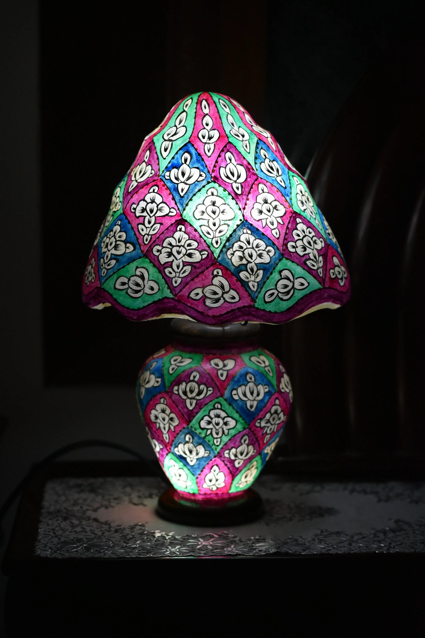 Traditional Handmade and Handpainted Camel skin lamp| Home Decor|Multi 16 inches lamp Safalina