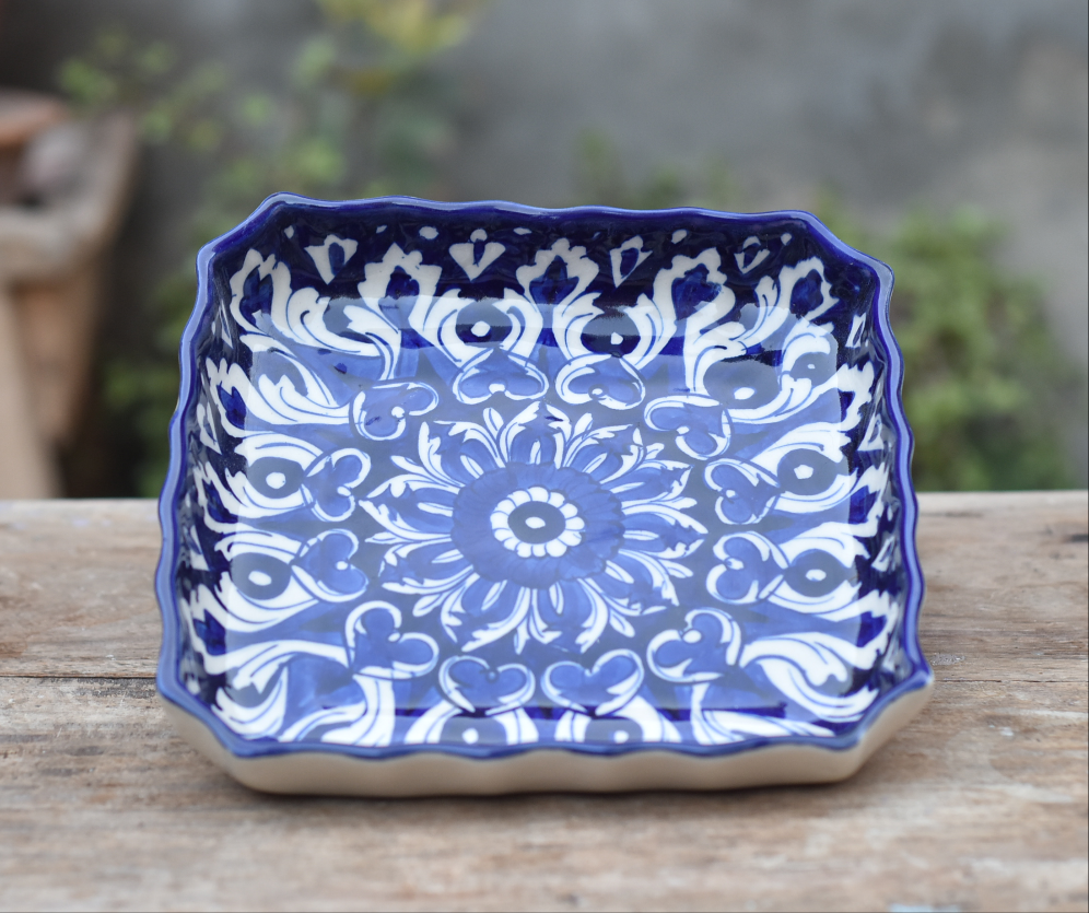 Iconic Blue Medium Square Serving dish|Blue pottery Safalina
