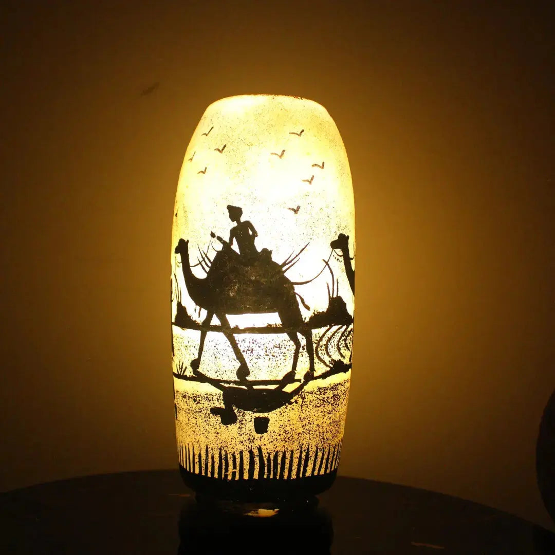 Traditional Handmade and Handpainted Camel skin lamp| Home Decor|Camel sand bottle 12 inches Safalina