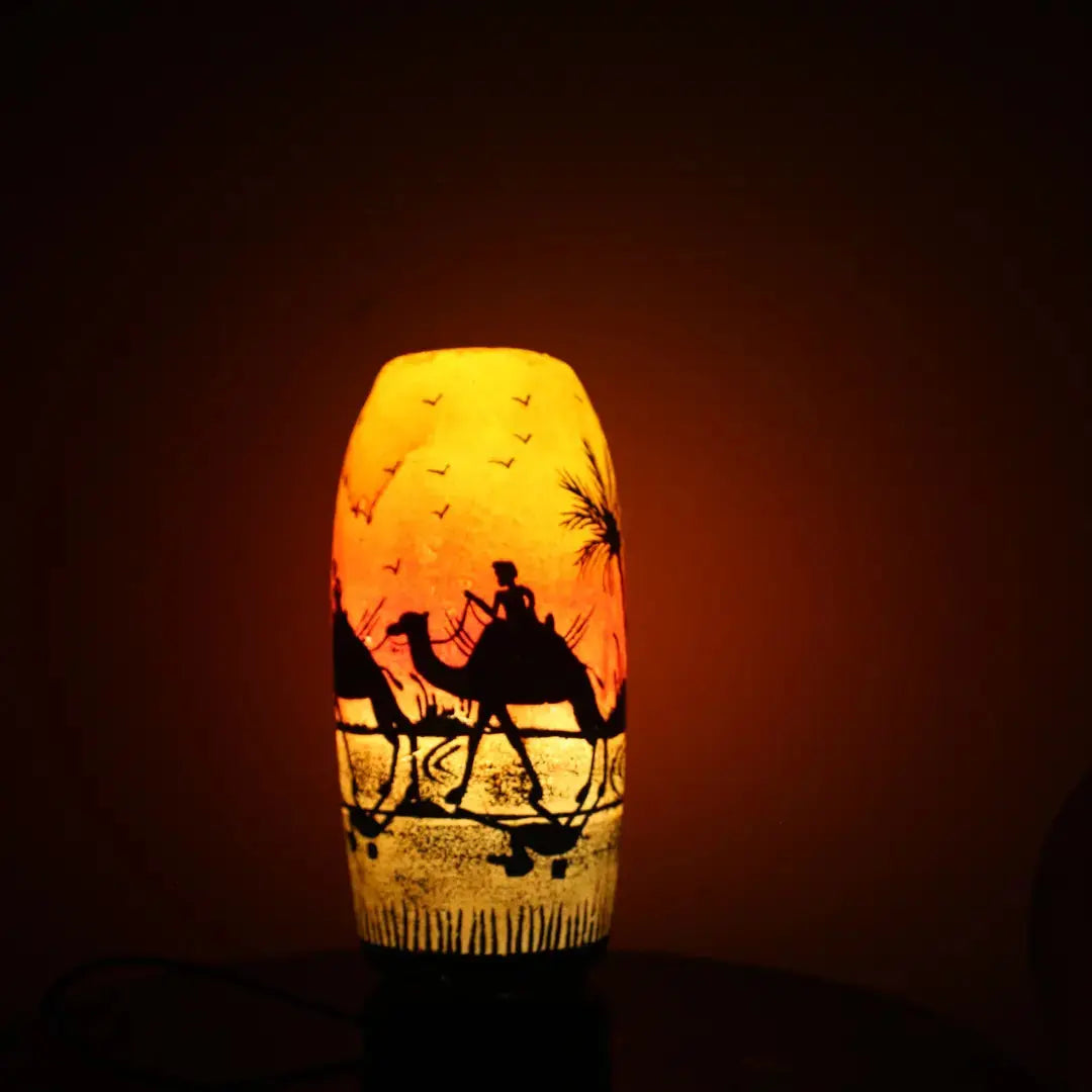 Traditional Handmade and Handpainted Camel skin lamp| Home Decor|Camel Orange 12 inche bottle Safalina