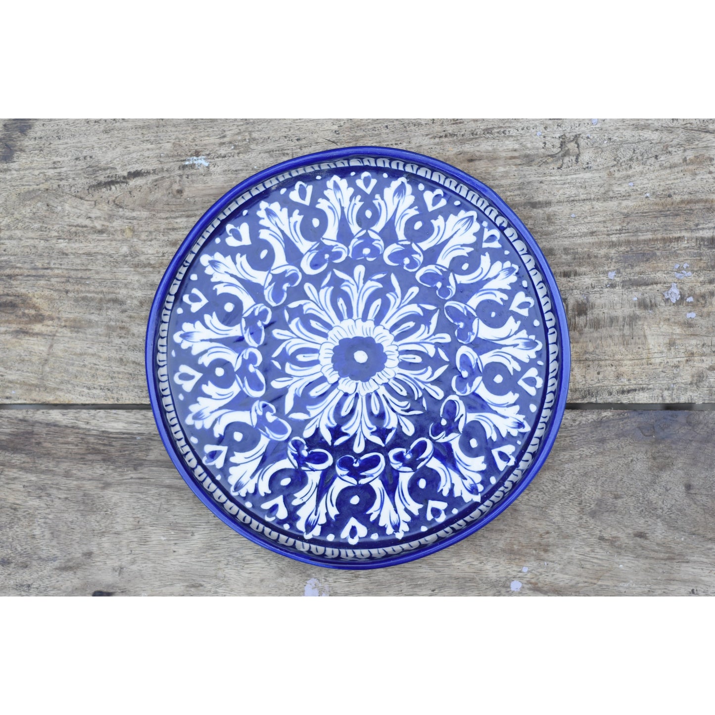 Iconic Blue Medium Round Platter/ Pizza Plate|Blue pottery Safalina