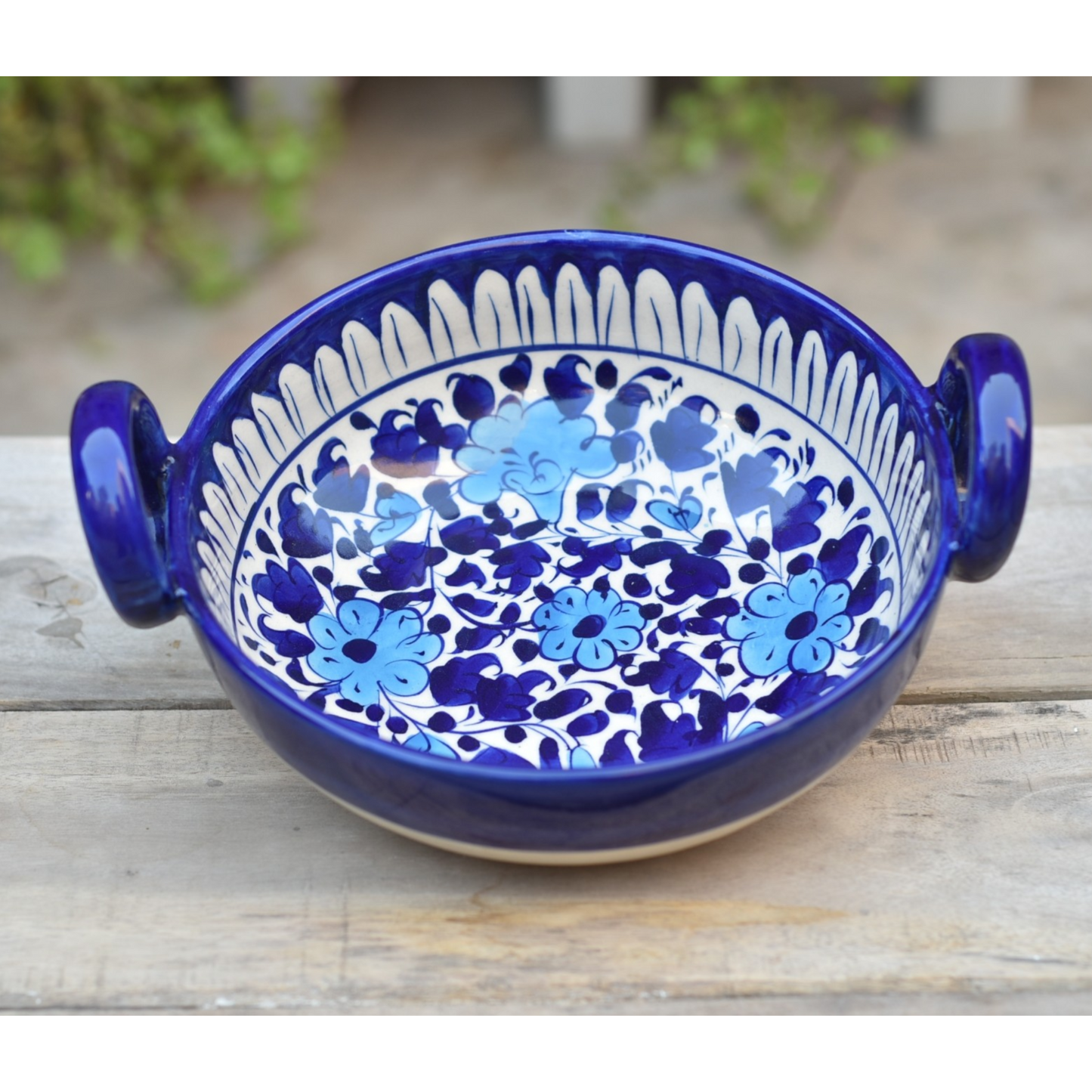 White Floral Karahi/Traditional Wok|Blue Pottery Safalina
