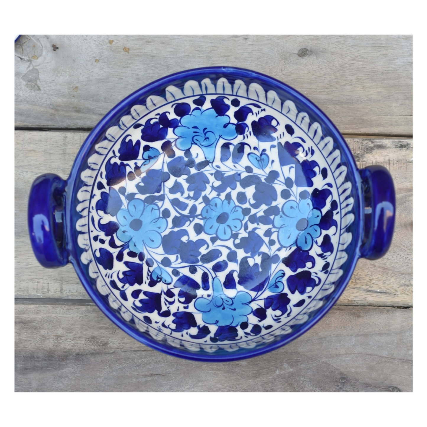 White Floral Karahi/Traditional Wok|Blue Pottery Safalina