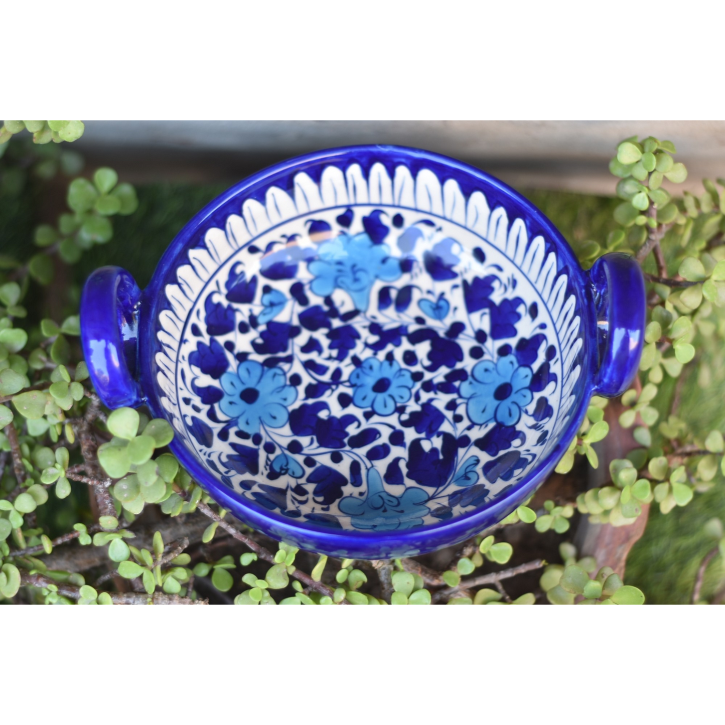 White Floral Karahi/Traditional Wok|Blue Pottery Safalina