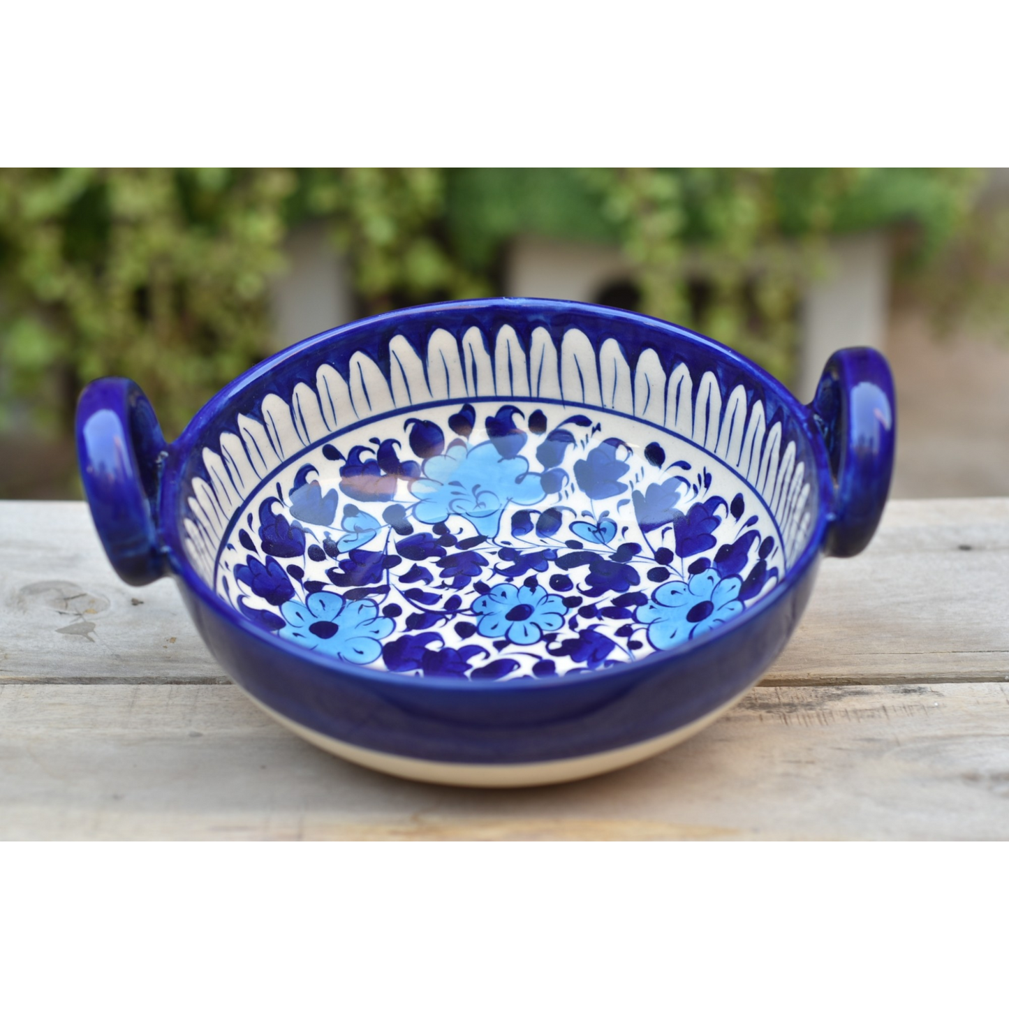 White Floral Karahi/Traditional Wok|Blue Pottery Safalina