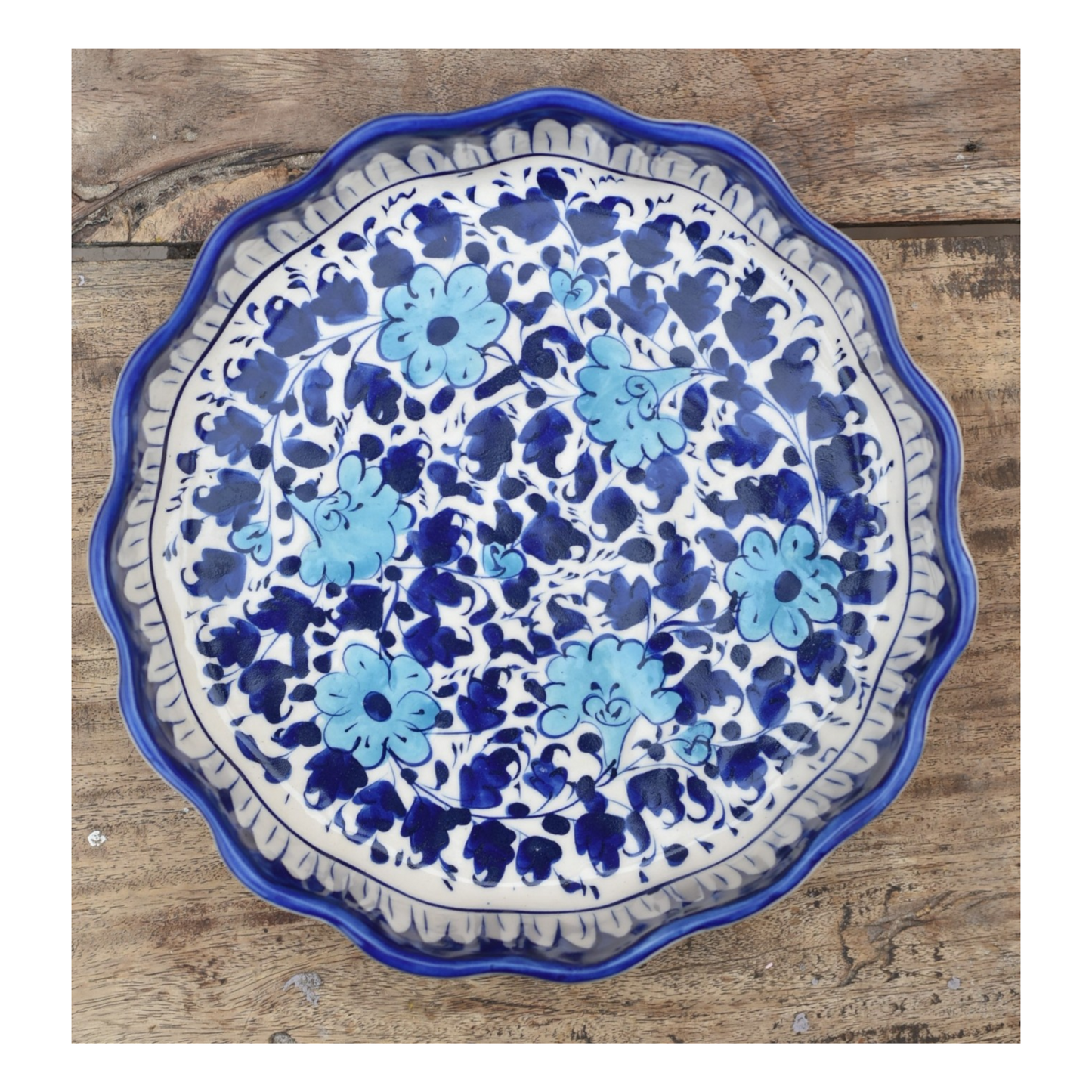 7 Piece White Floral Dessert Serving Set (Round)|Blue Pottery Safalina