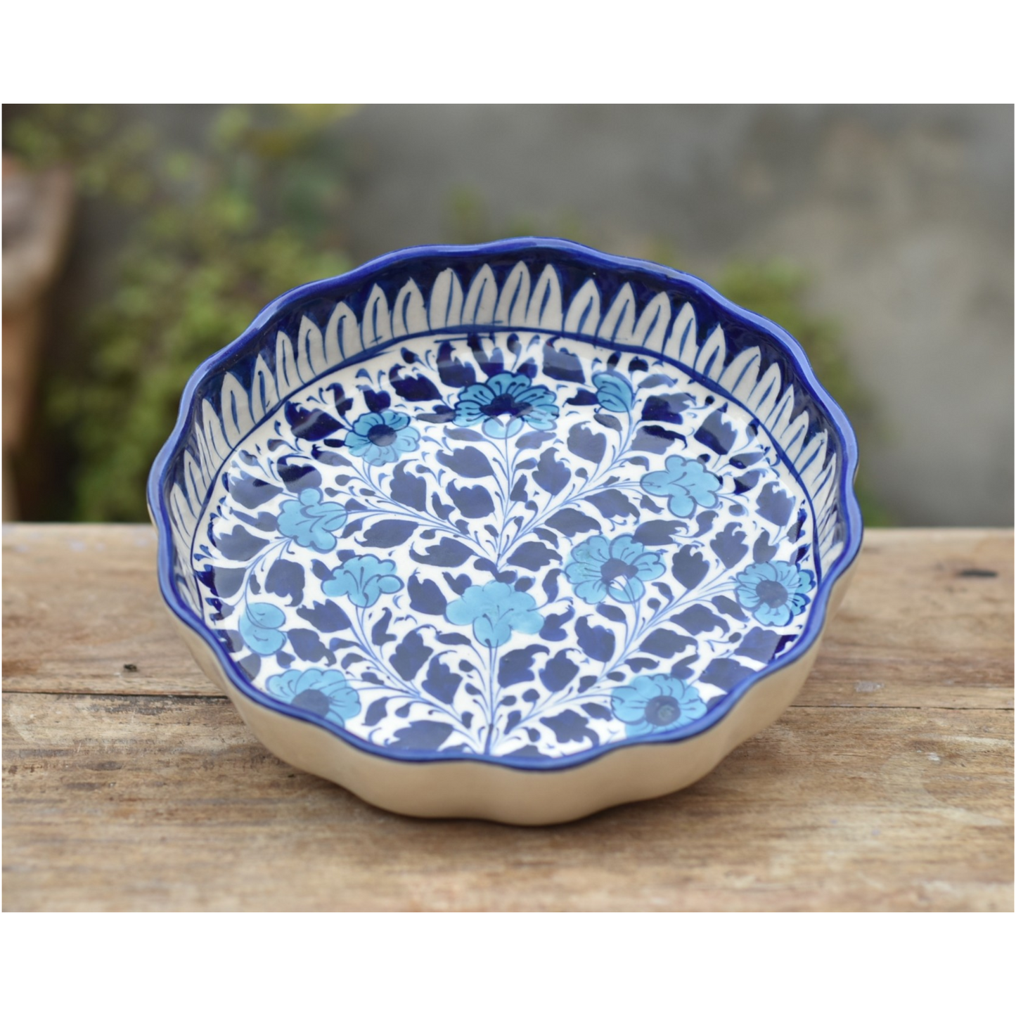 7 Piece White Floral Dessert Serving Set (Round)|Blue Pottery Safalina