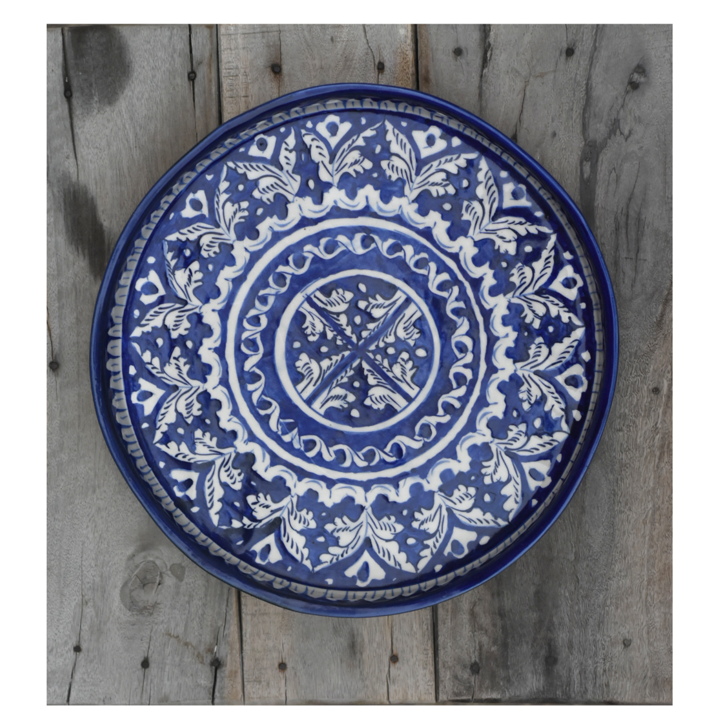 Classic Blue Medium Round Platter/ Pizza Plate|Blue pottery Safalina