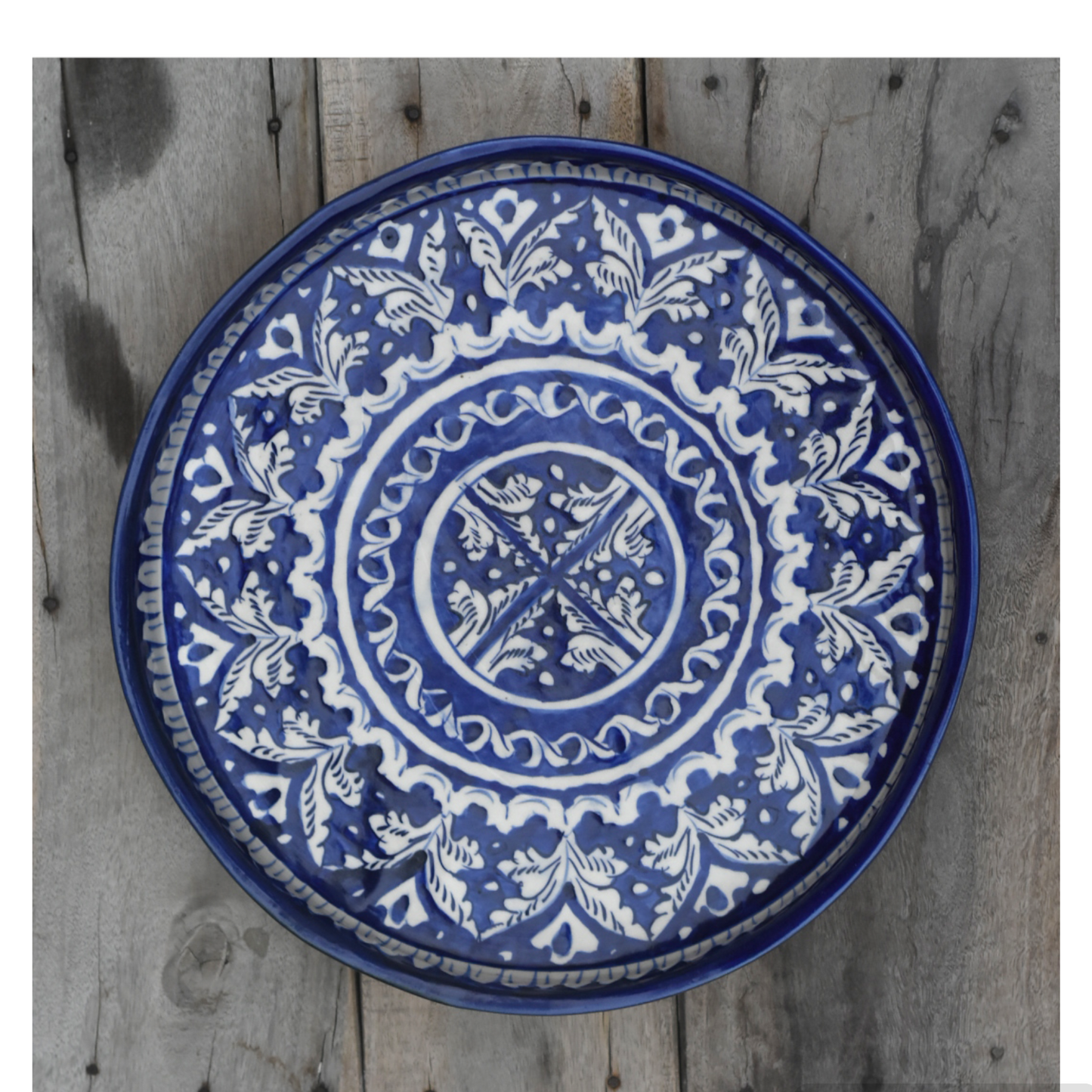 Classic Blue Medium Round Platter/ Pizza Plate|Blue pottery Safalina