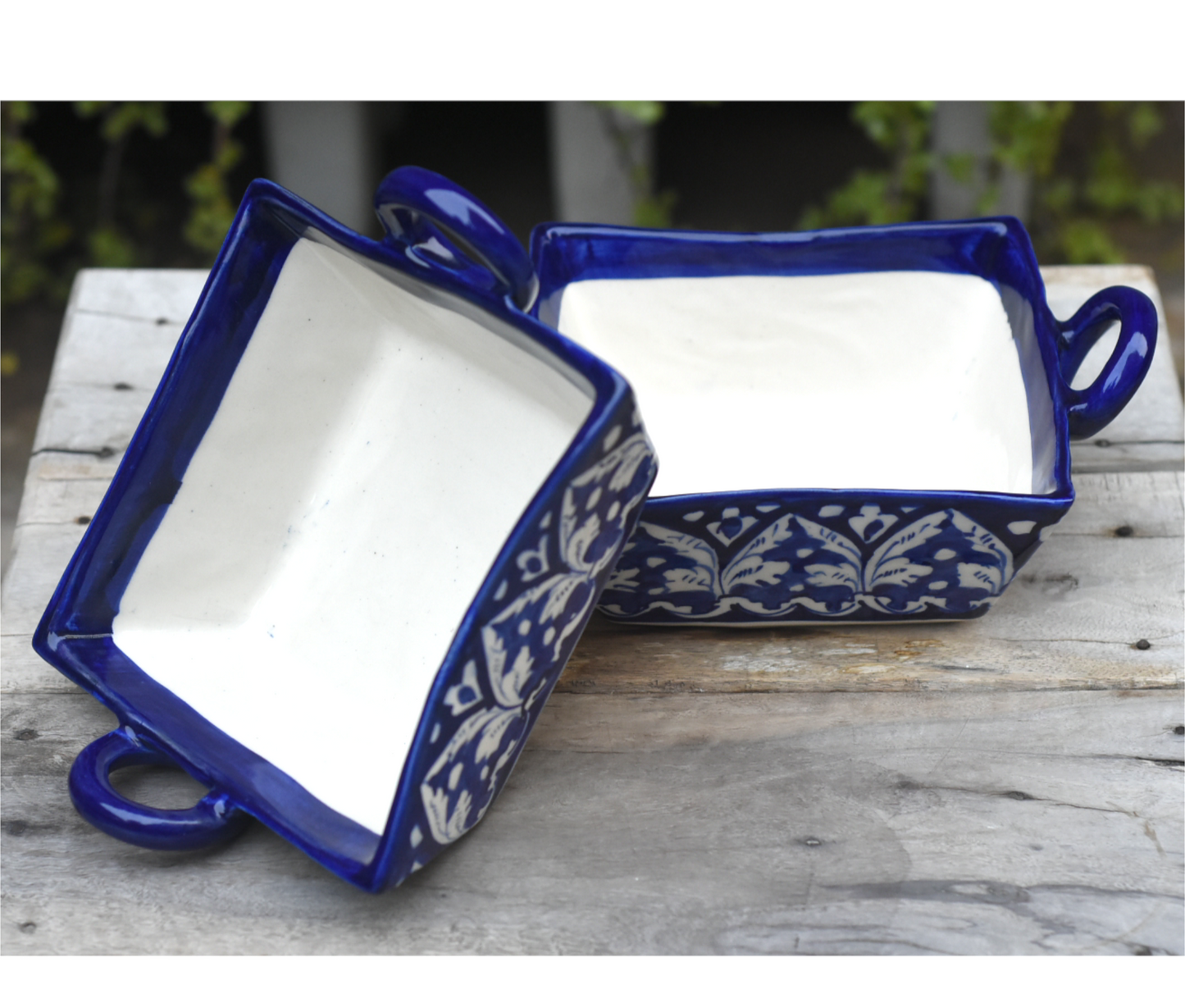Set of 2 Classic Blue Square Karahi |Blue Pottery Safalina