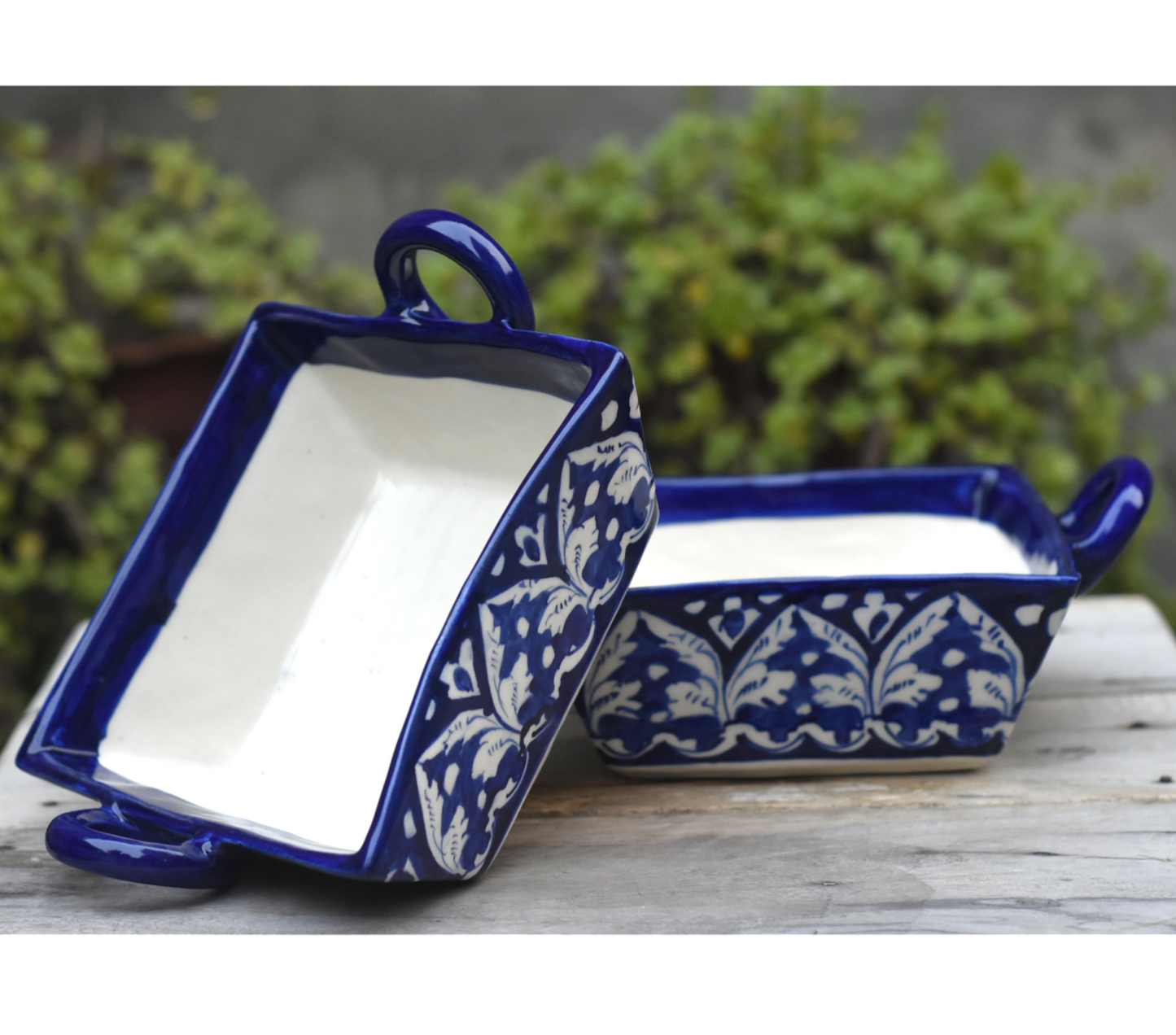Set of 2 Classic Blue Square Karahi |Blue Pottery Safalina