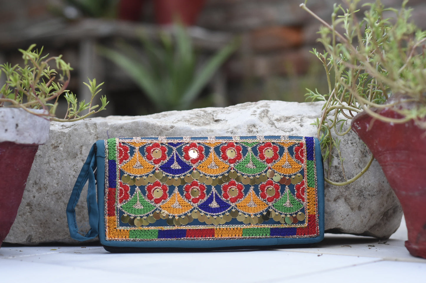 Handmade Kashmiri Aariwork and Glasswork Clutch Safalina