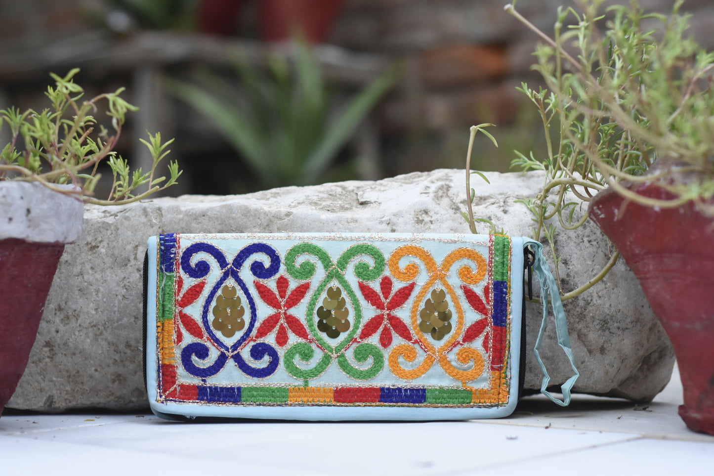 Handmade Kashmiri Aariwork and Glasswork Clutch Safalina