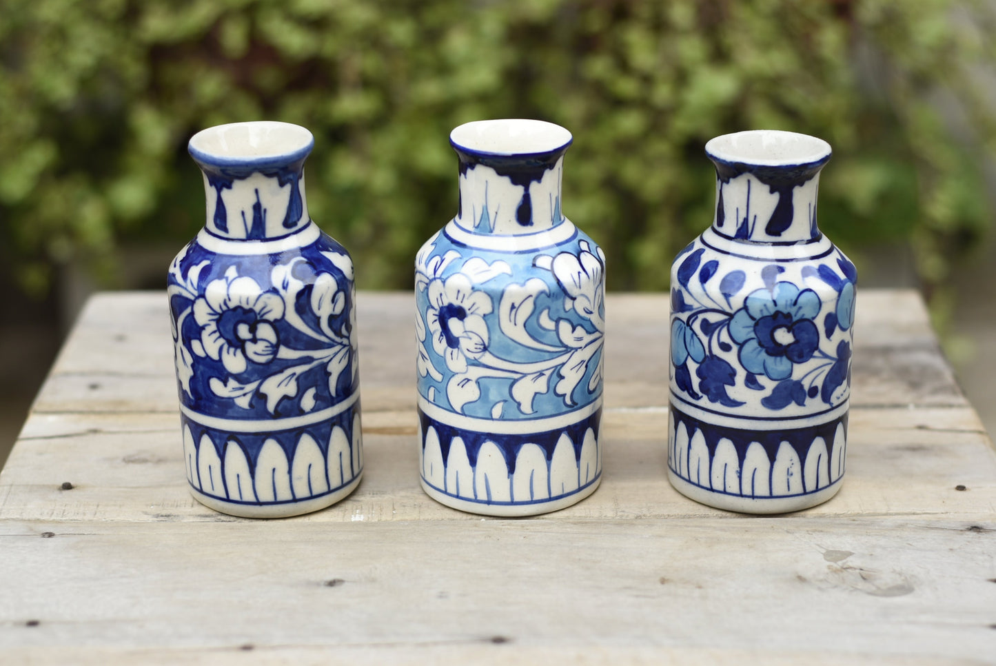 Set of Three 5.5 inches Bottle Vases(Blue)|Blue Pottery Safalina