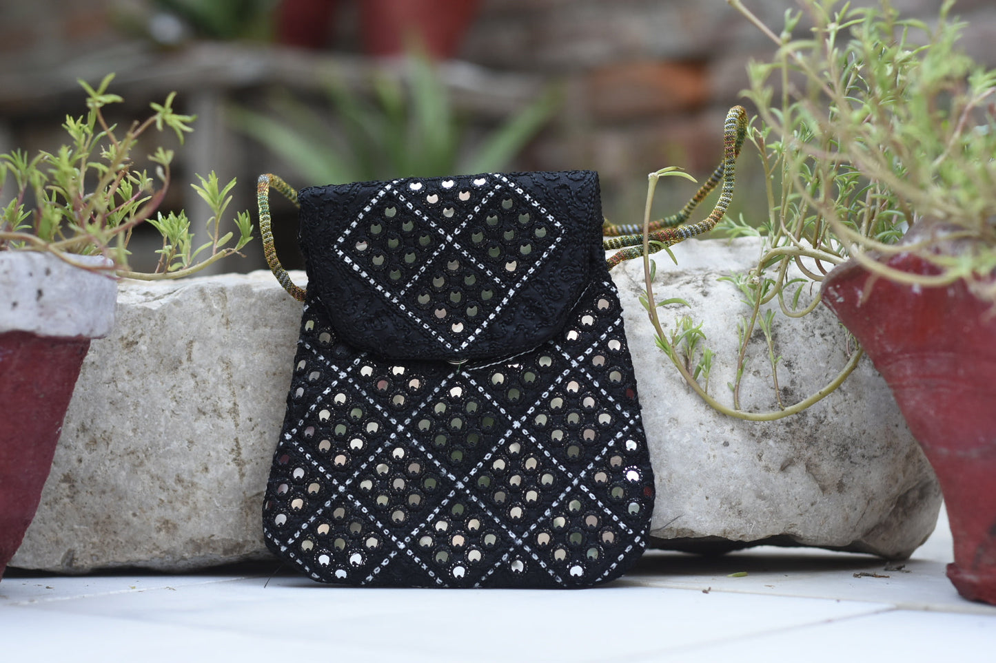 Handmade Kashmiri Glasswork over the shoulder purse Safalina
