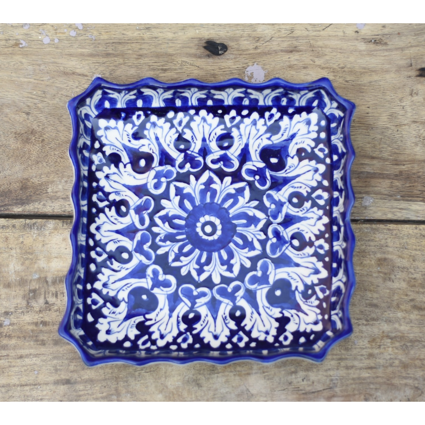 Set of two Iconic Blue Square Serving dish|Blue pottery Safalina