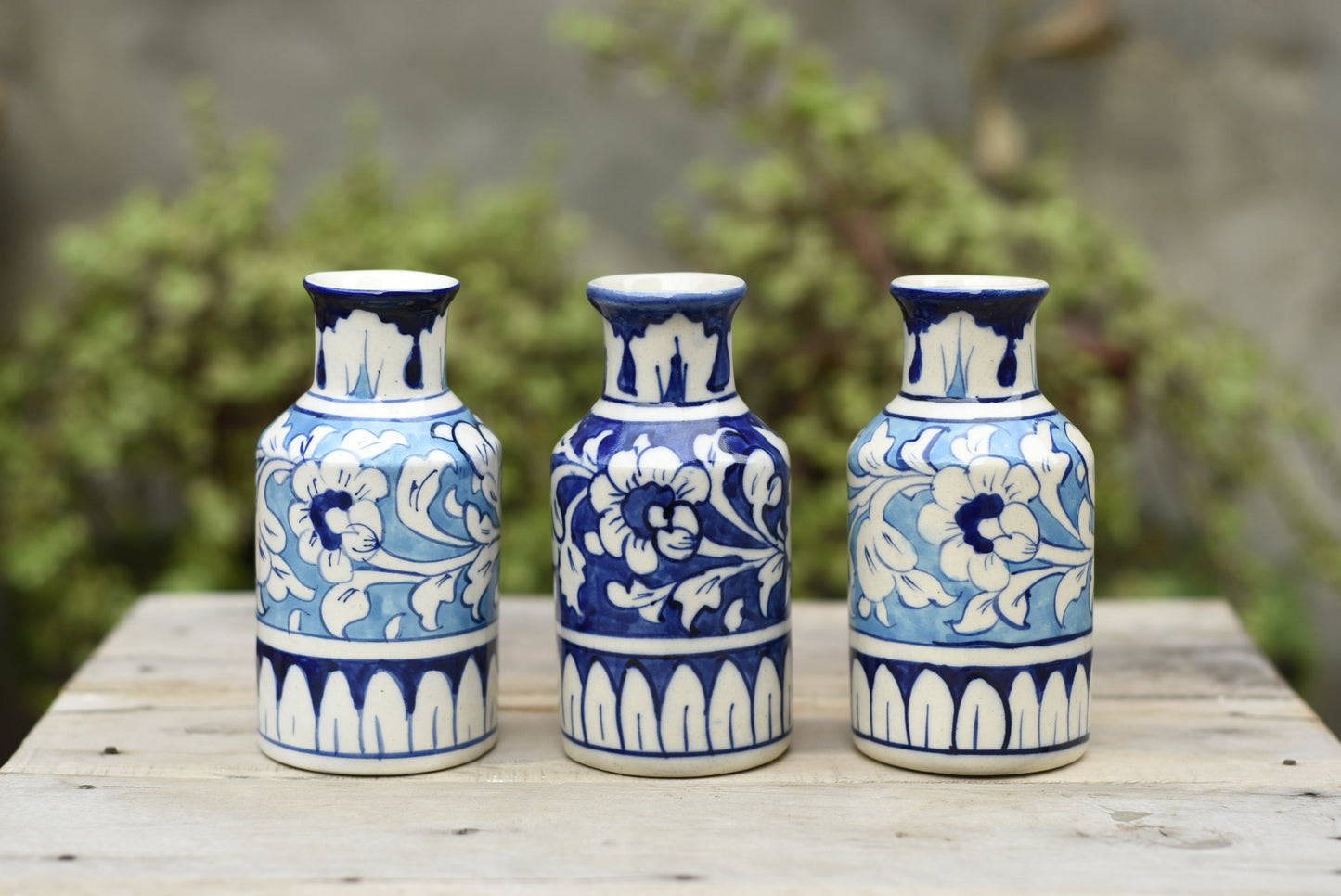 Set of Three 5.5 inches Bottle Vases(Blue)|Blue Pottery Safalina