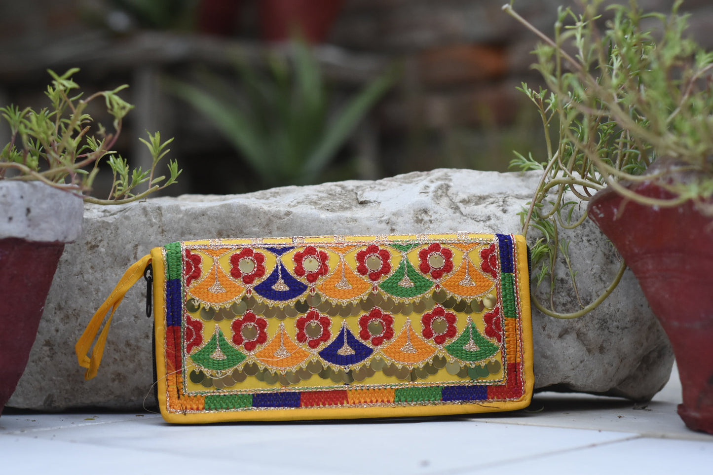 Handmade Kashmiri Aariwork and Glasswork Clutch Safalina