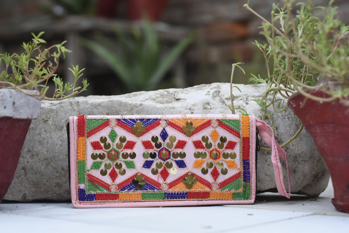 Handmade Kashmiri Aariwork and Glasswork Clutch Safalina
