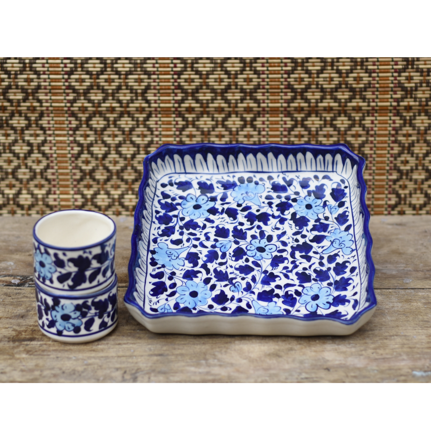 6 Piece White Floral Serving Set|Blue pottery Safalina