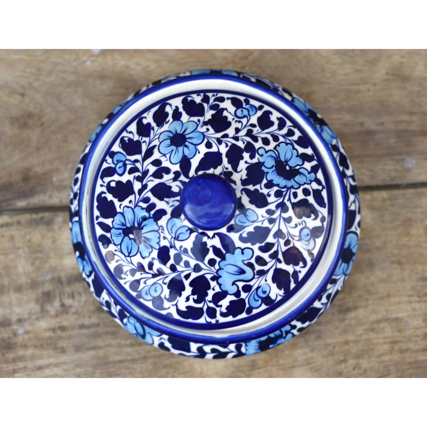 White Floral Handi/Traditional Pot|Blue Pottery Safalina