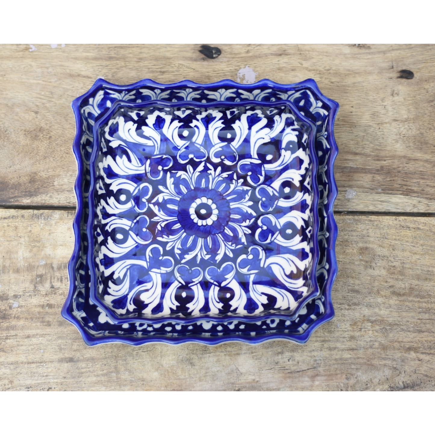 Set of two Iconic Blue Square Serving dish|Blue pottery Safalina