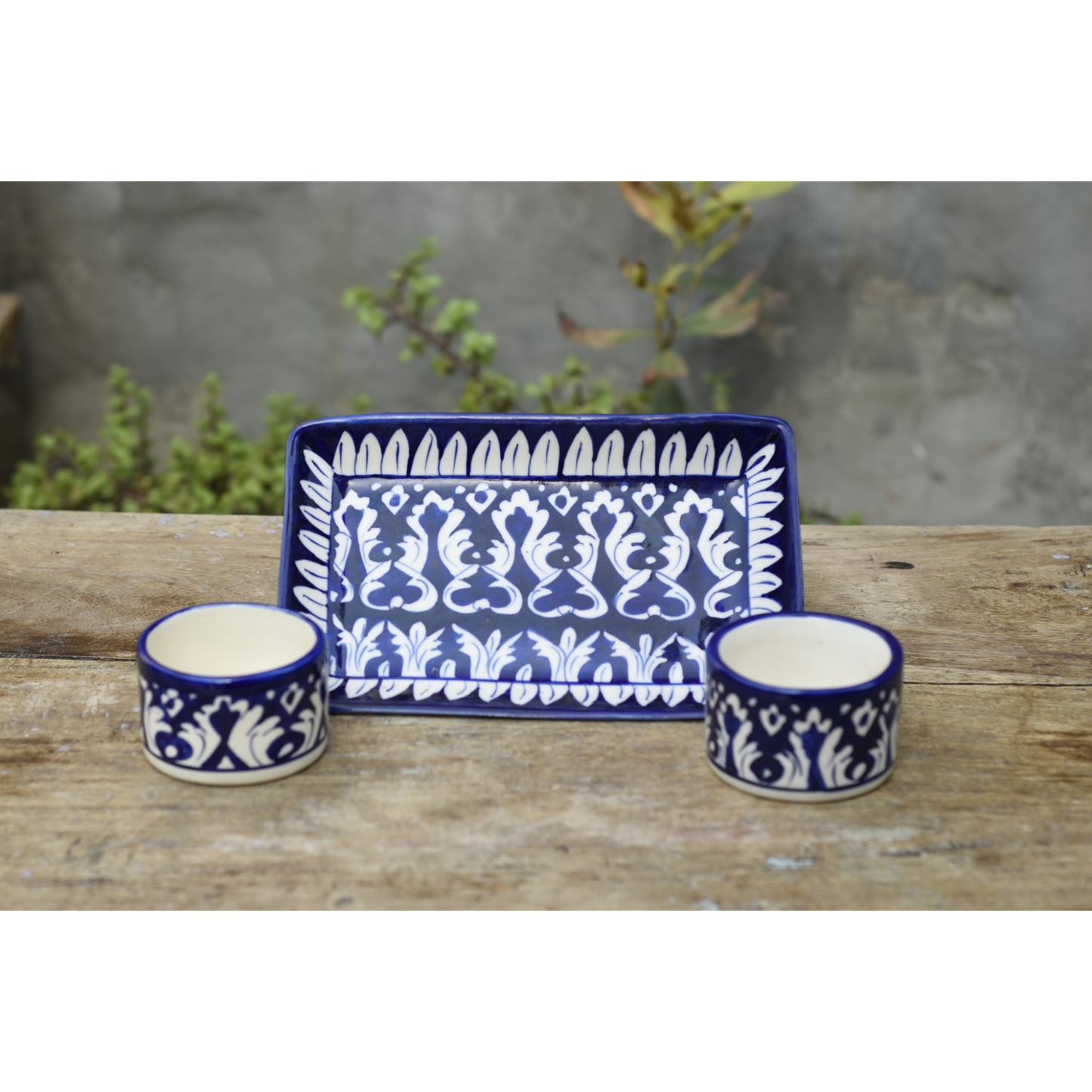 3 Piece Iconic Blue kebab Serving Set|Blue Pottery Safalina