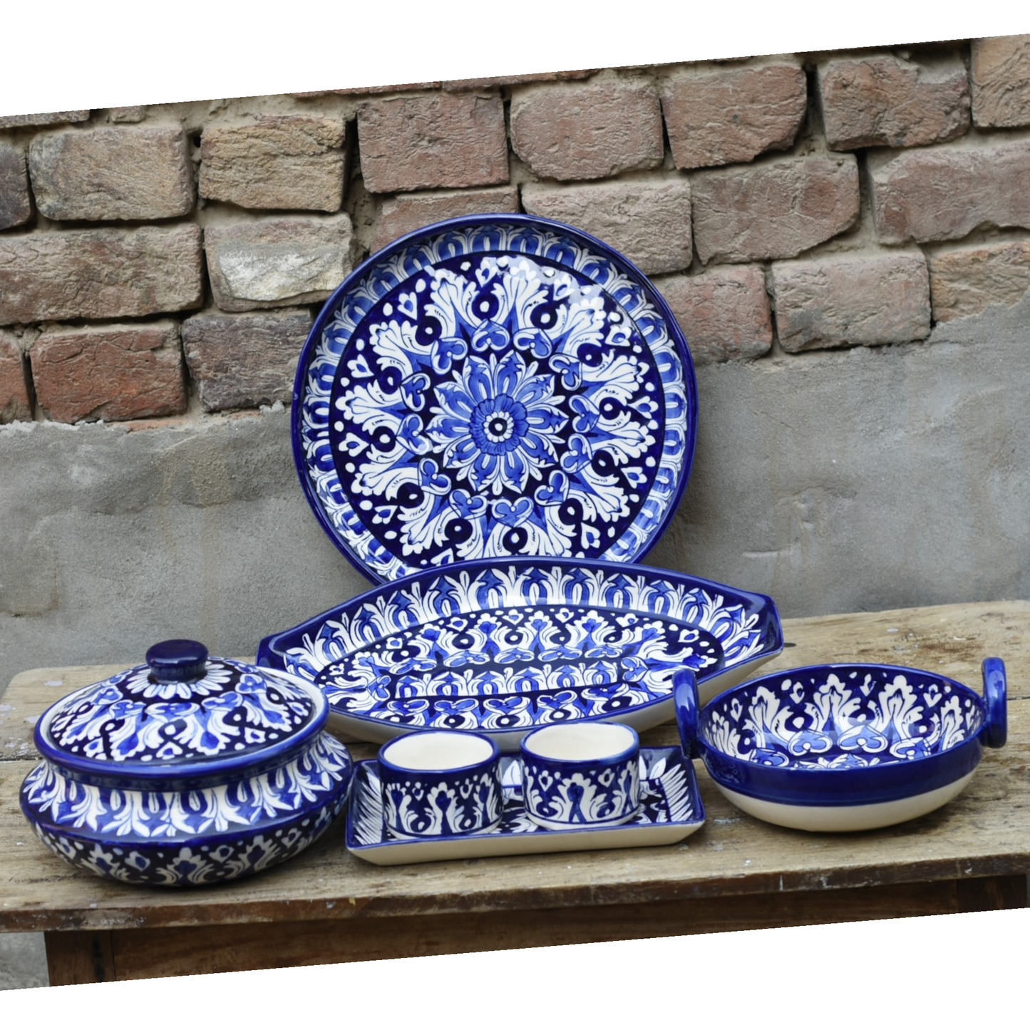 7 Piece Iconic Blue Serving Set|Blue pottery Safalina
