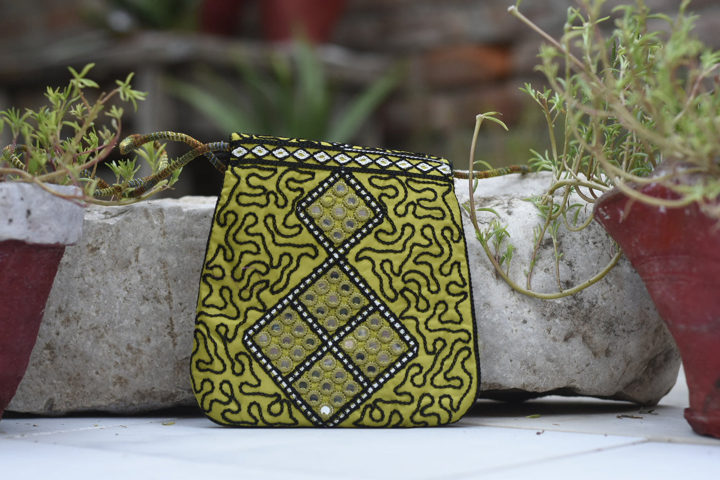 Handmade Kashmiri Glasswork over the shoulder purse Safalina