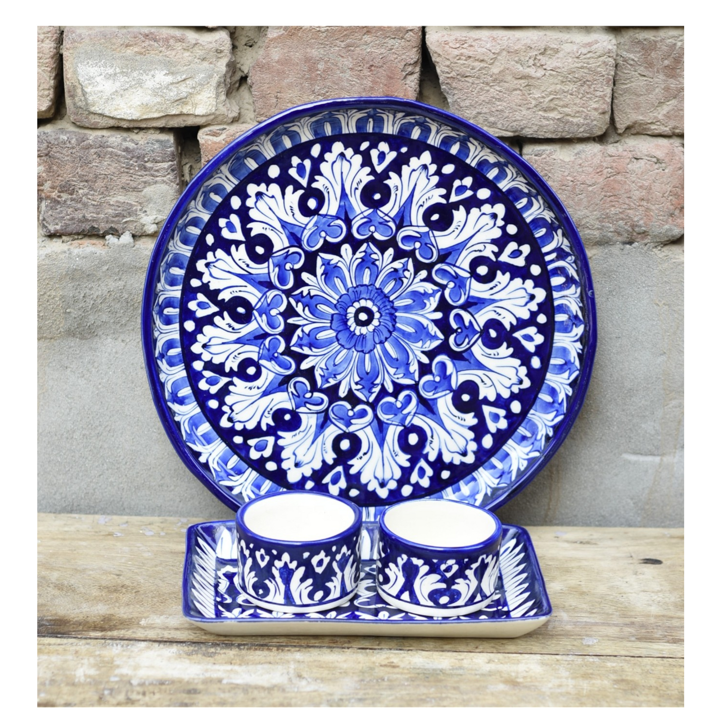 4 Piece Iconic Blue Serving Set|Blue pottery Safalina