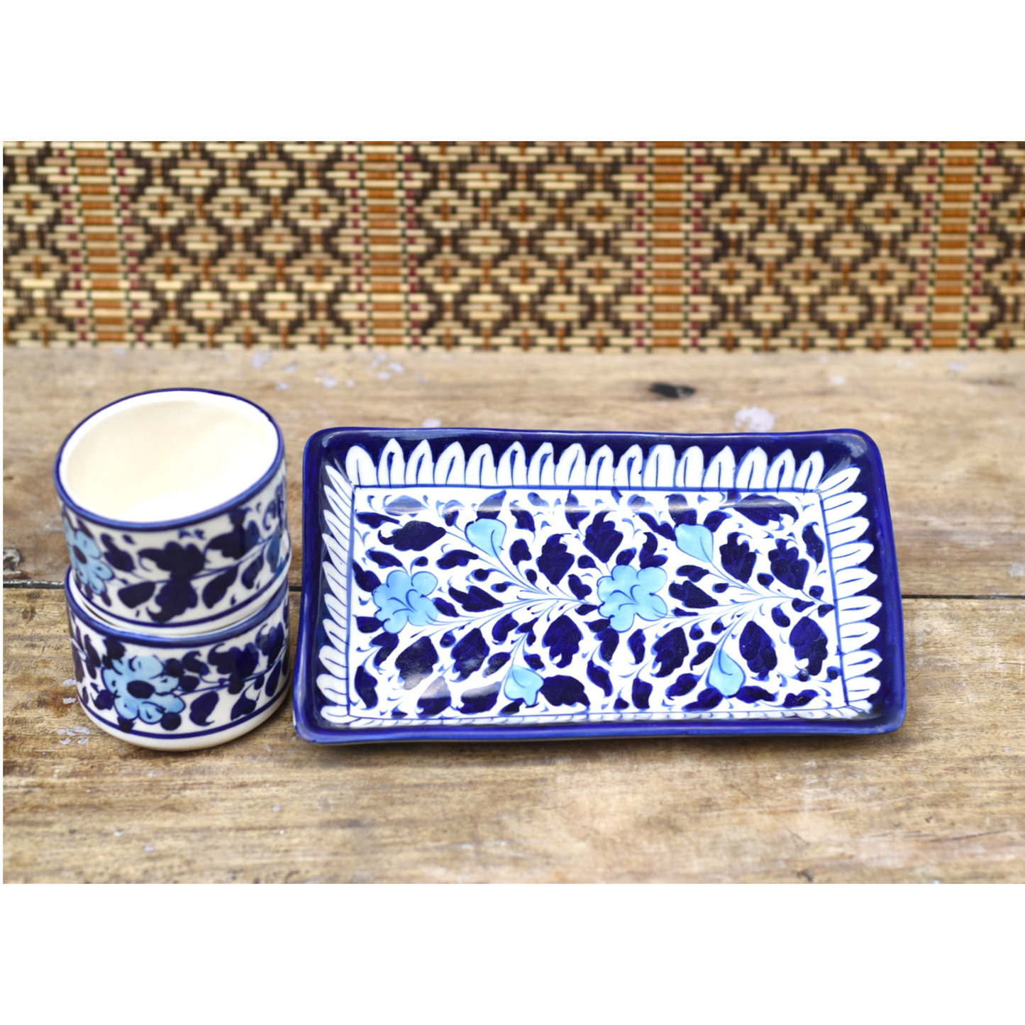 6 Piece White Floral Serving Set|Blue pottery Safalina