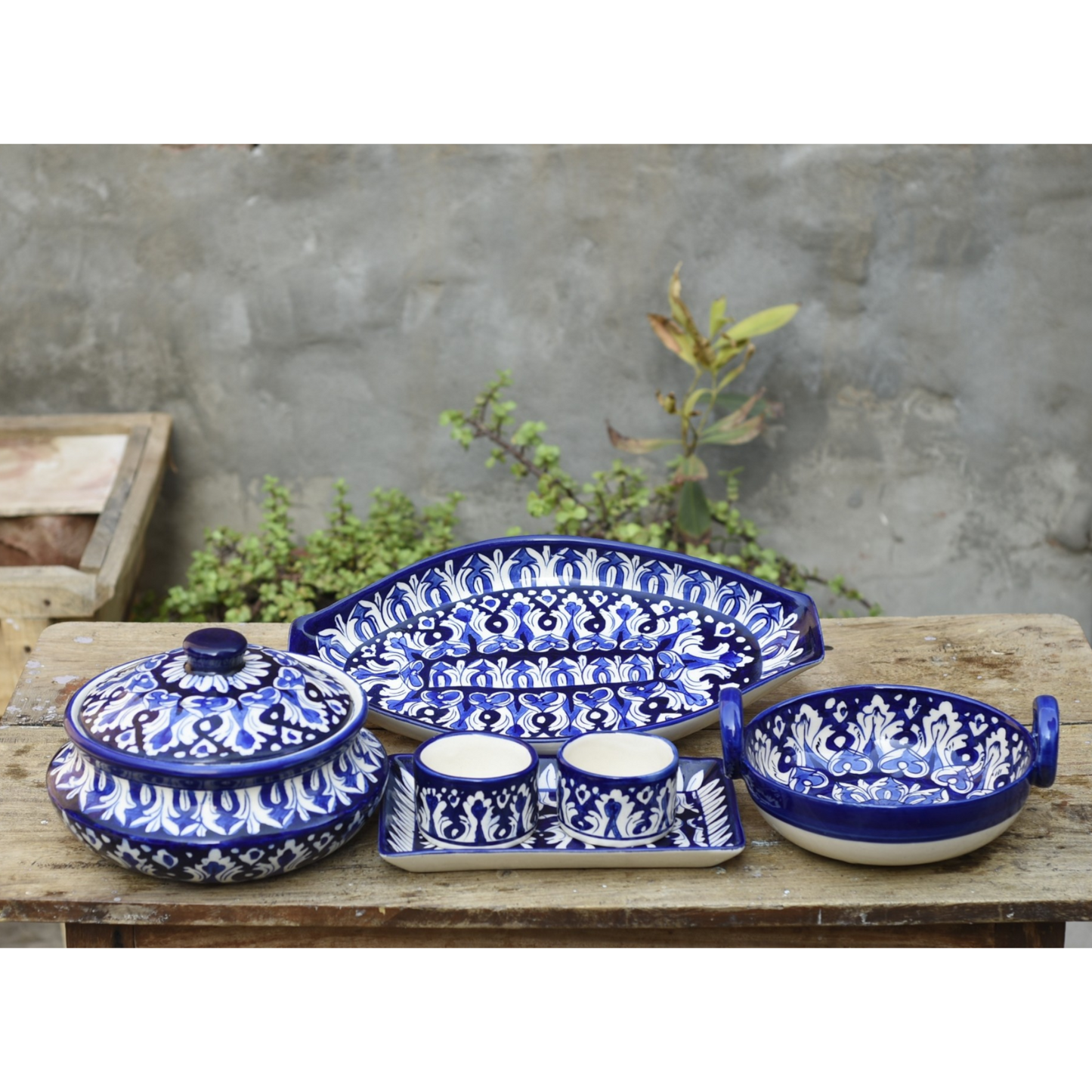 7 Piece Iconic Blue Serving Set|Blue pottery Safalina