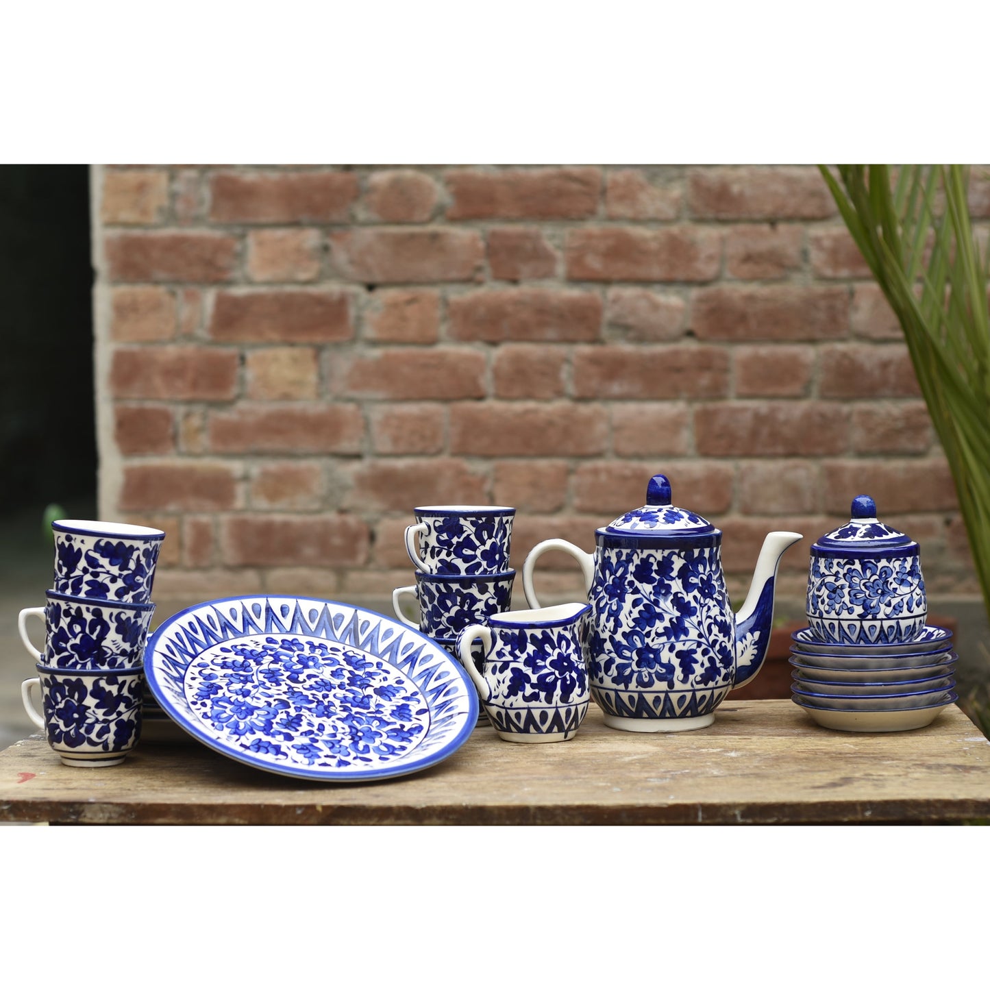 Serene Blue Tea Set with Plates for 6 Persons Safalina