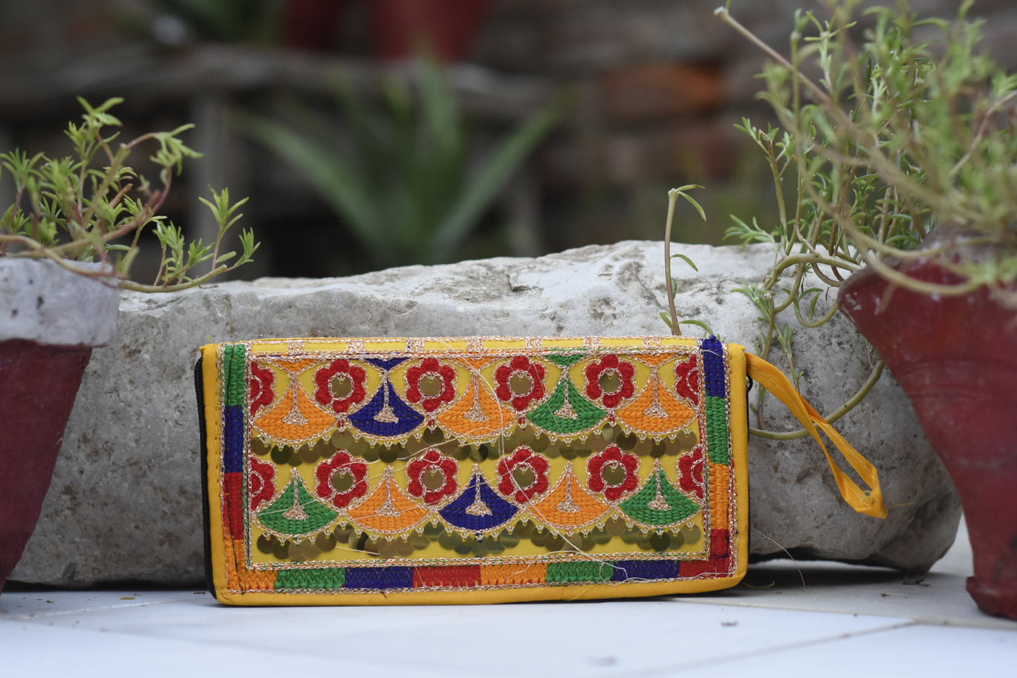 Handmade Kashmiri Aariwork and Glasswork Clutch Safalina