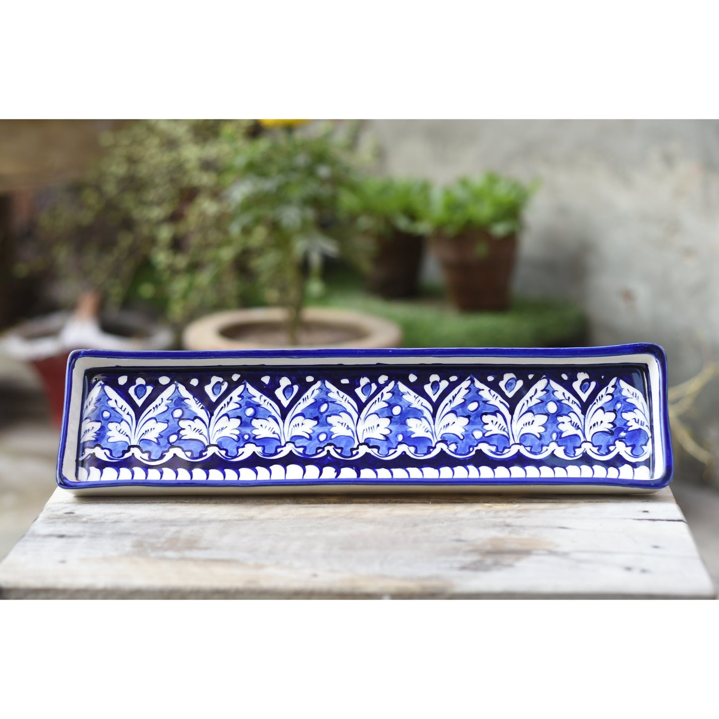 Classic Blue kebab Dish(Long)|Blue Pottery Safalina