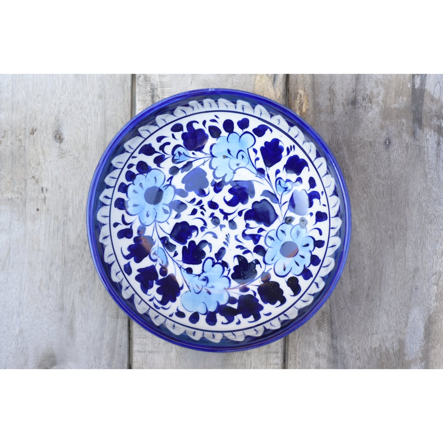 Floral White Dessert Serving Set(Bowl+plate)|Blue Pottery Safalina