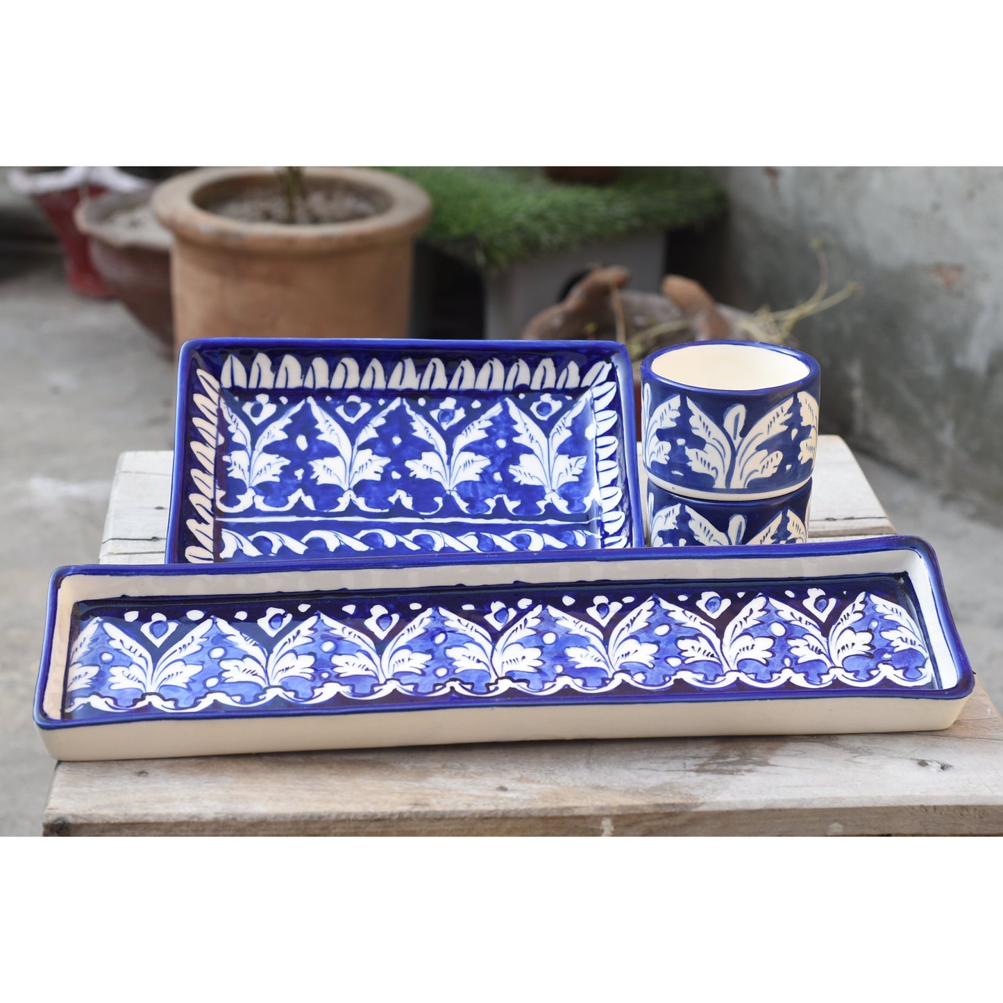 5 Piece Classic Blue BBQ Serving Set|Blue Pottery Safalina
