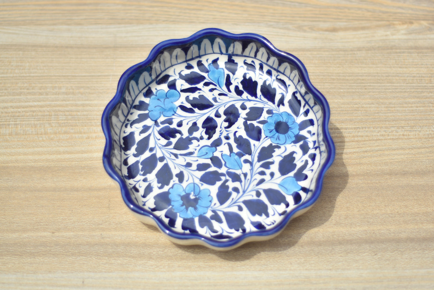 White Floral Medium Round Eving dish|Blue pottery Safalina