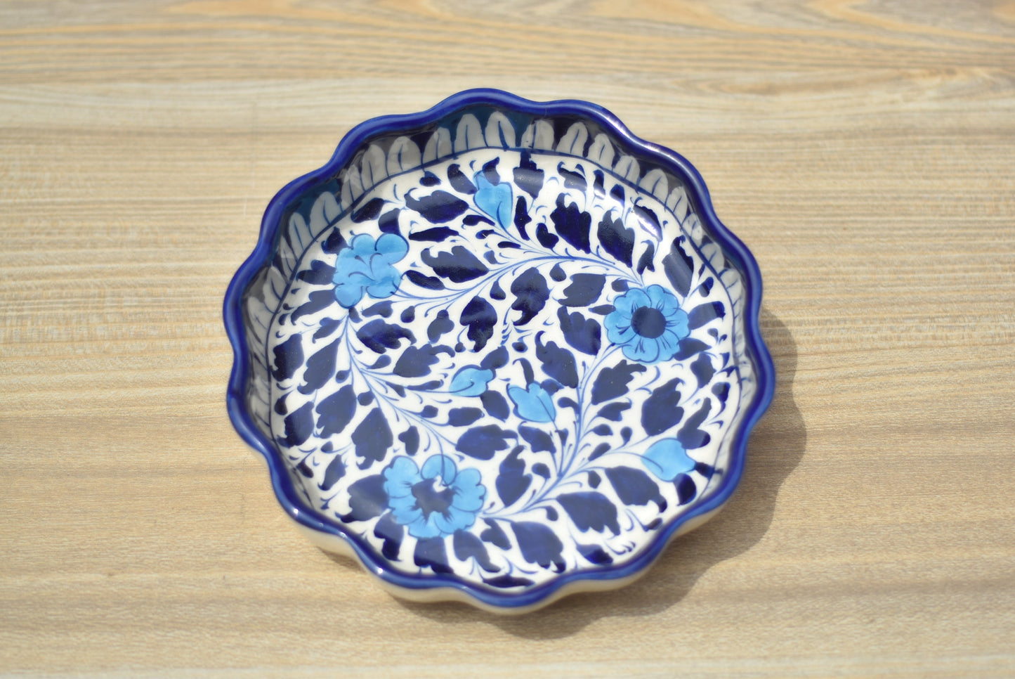 White Floral Medium Round Eving dish|Blue pottery Safalina