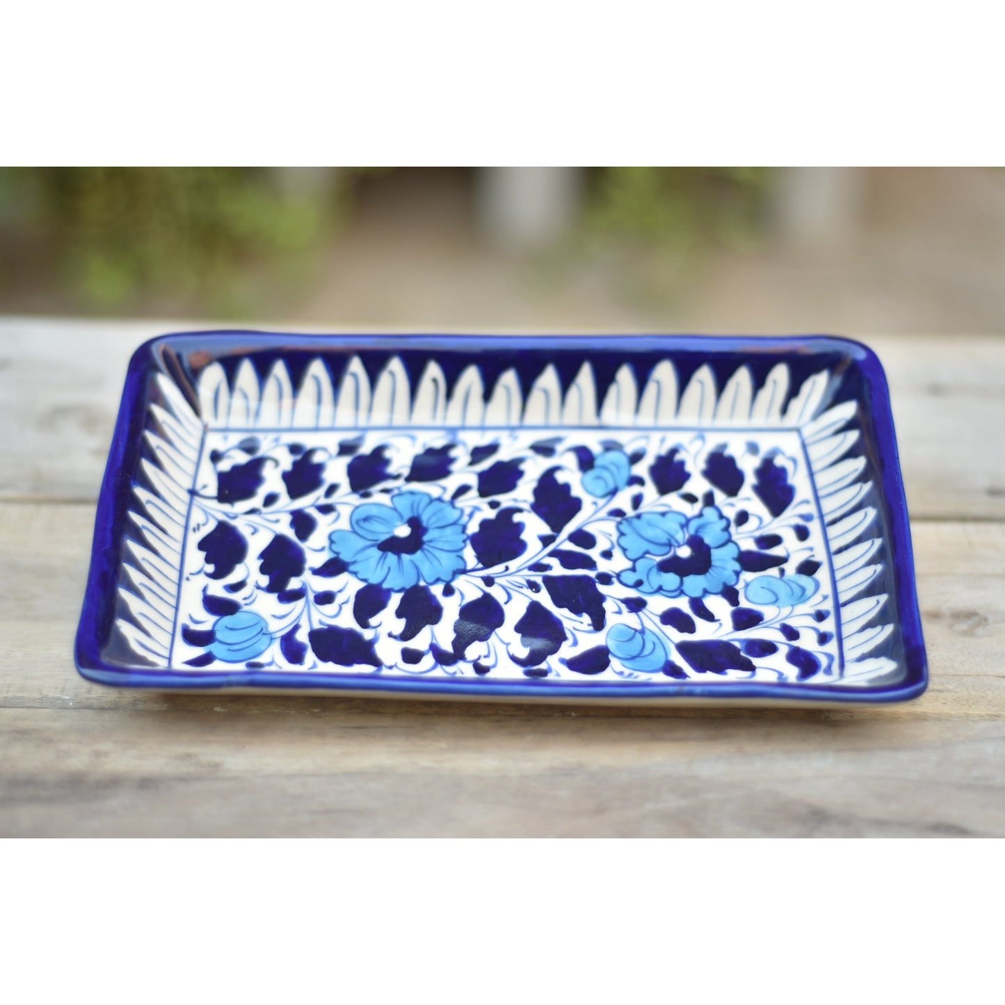 White Floral Kebab/Salad Serving Dish|Blue Pottery My Store