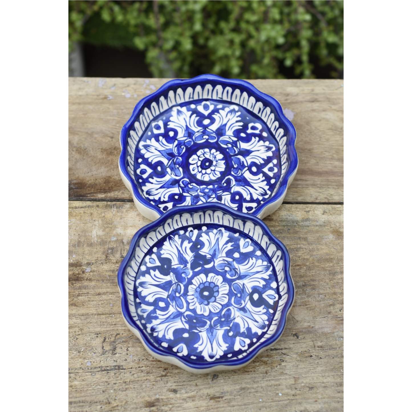 Set of Two Iconic Blue Round Serving dish|Blue pottery Safalina