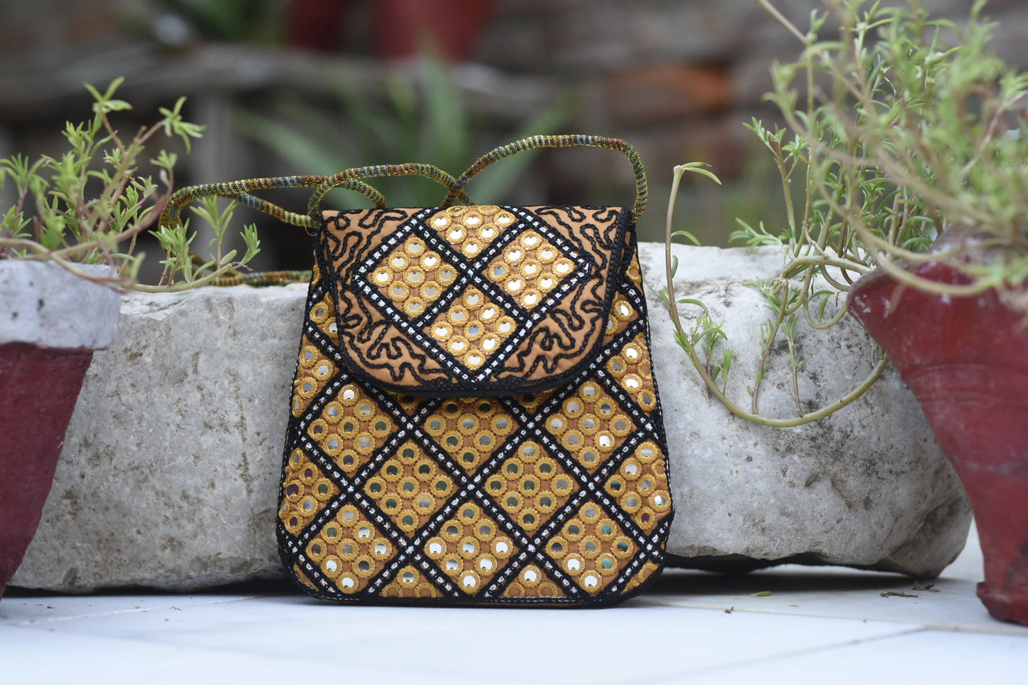 Handmade Kashmiri Glasswork over the shoulder purse Safalina