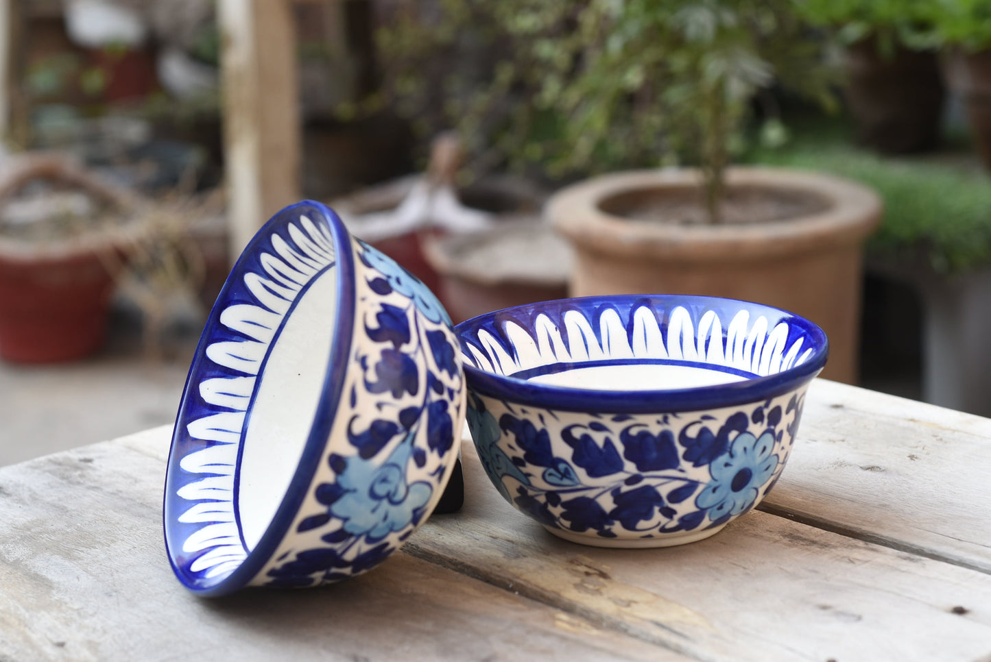 Floral White Dessert Serving Set(Square+bowl)|Blue Pottery Safalina