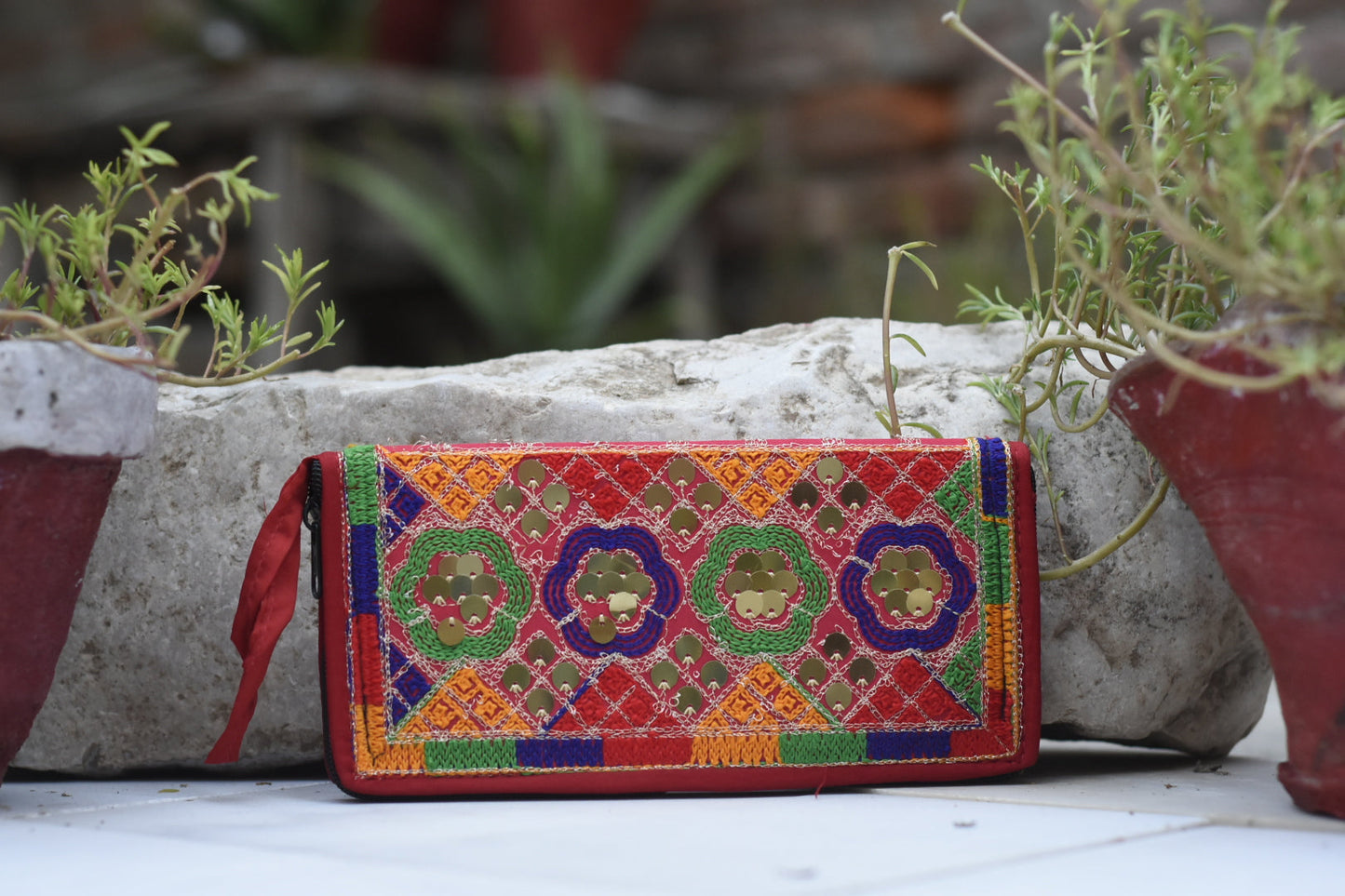 Handmade Kashmiri Aariwork and Glasswork Clutch Safalina