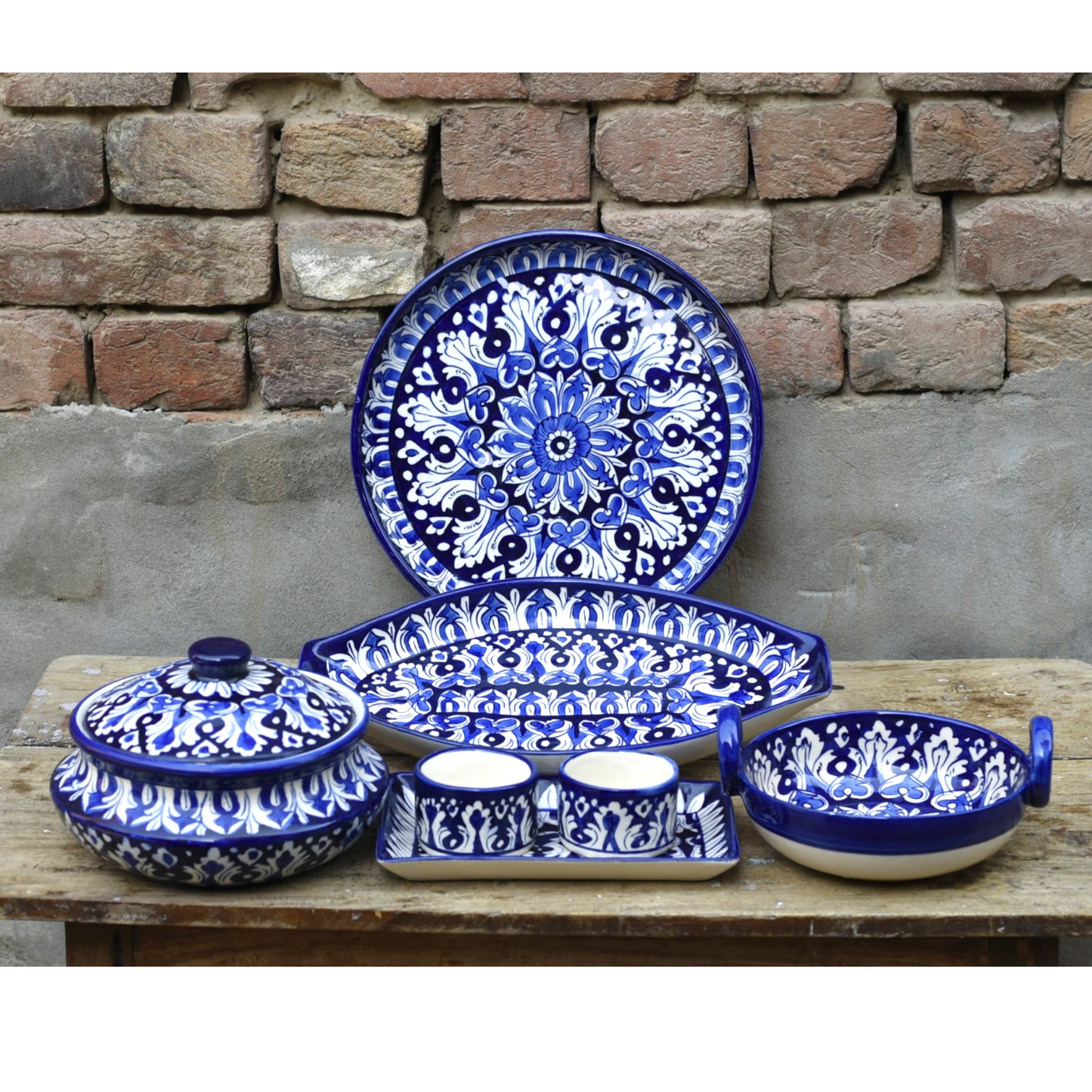 7 Piece Iconic Blue Serving Set|Blue pottery Safalina