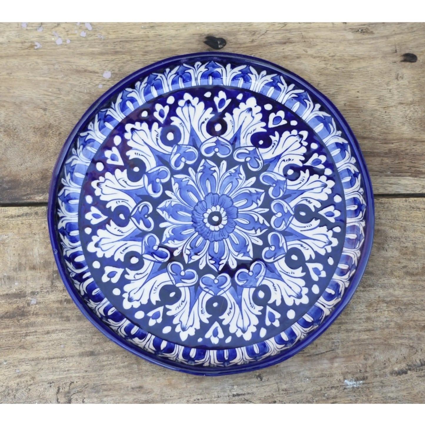Iconic Blue Large Round Platter/ Pizza Plate|Blue pottery Safalina