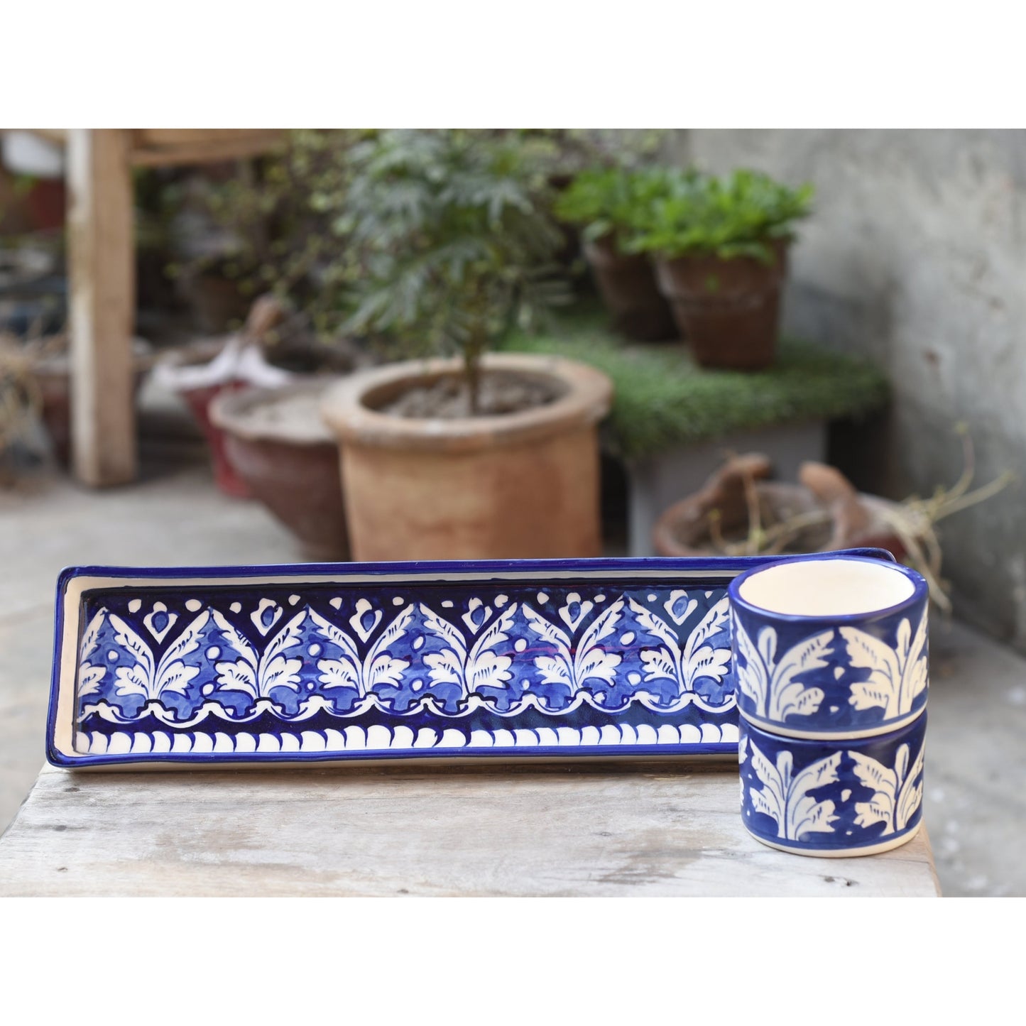 5 Piece Classic Blue BBQ Serving Set|Blue Pottery Safalina